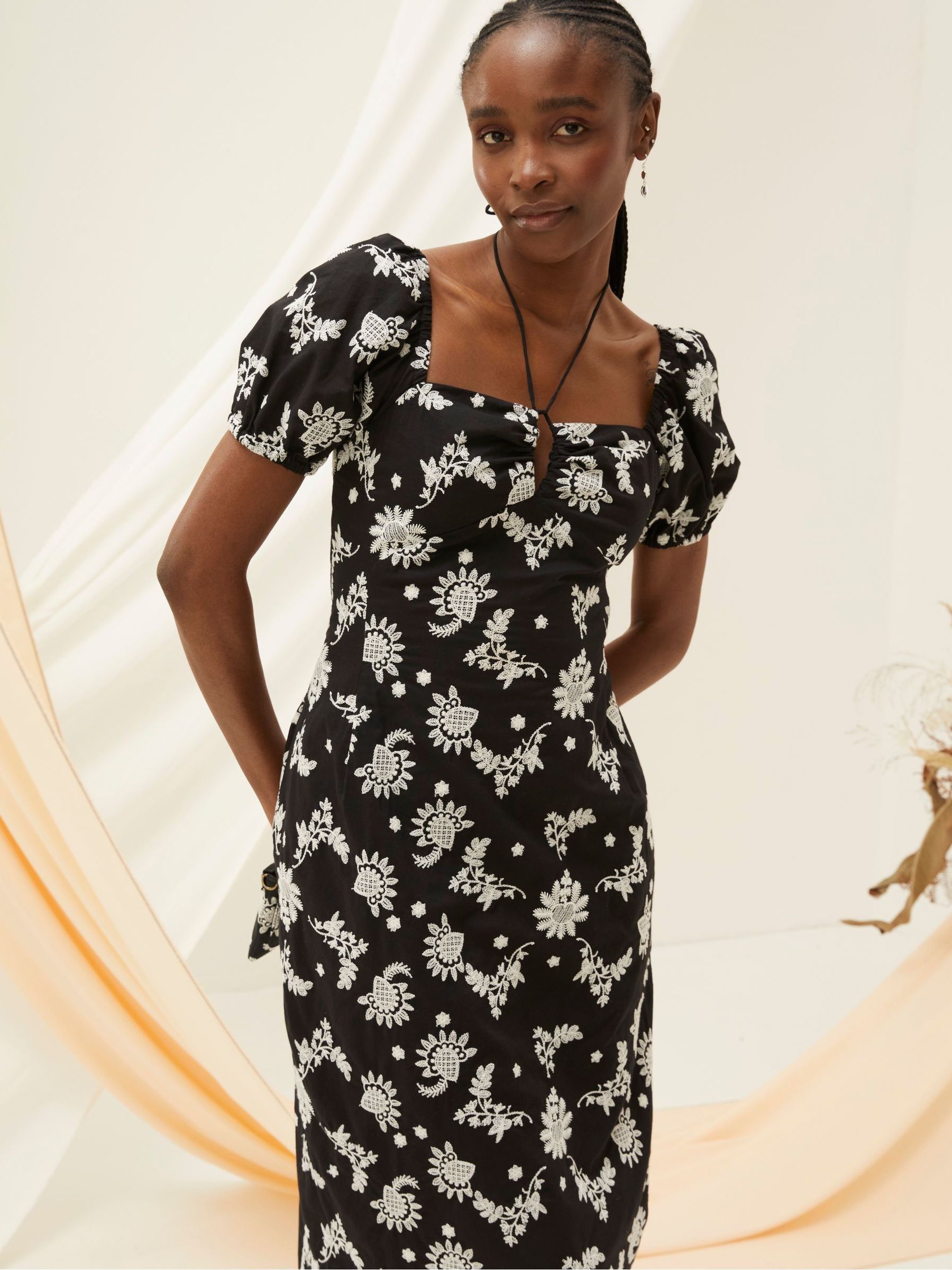 Black Lotus Embroidered Midi Dress - Image 5 of 7
