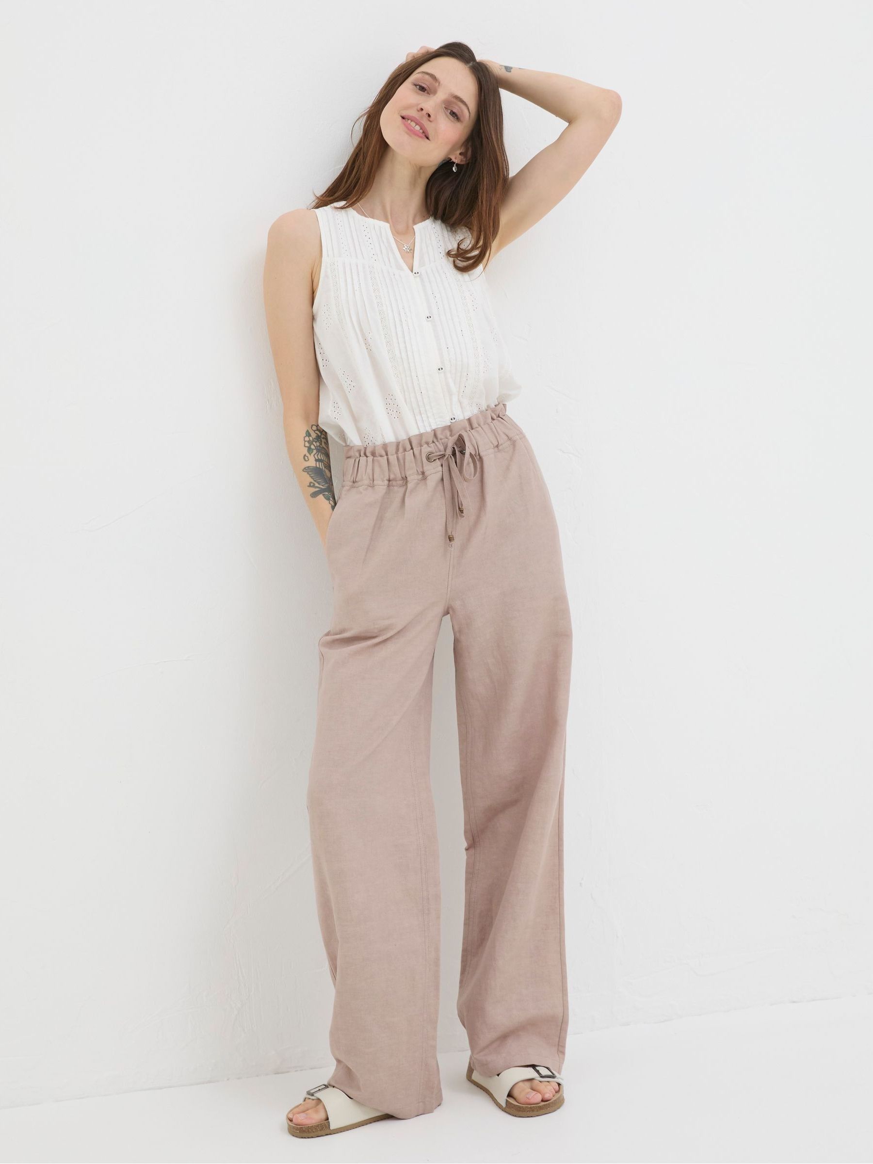 Iva Natural Wide Leg 100% Linen Trousers - Image 1 of 5