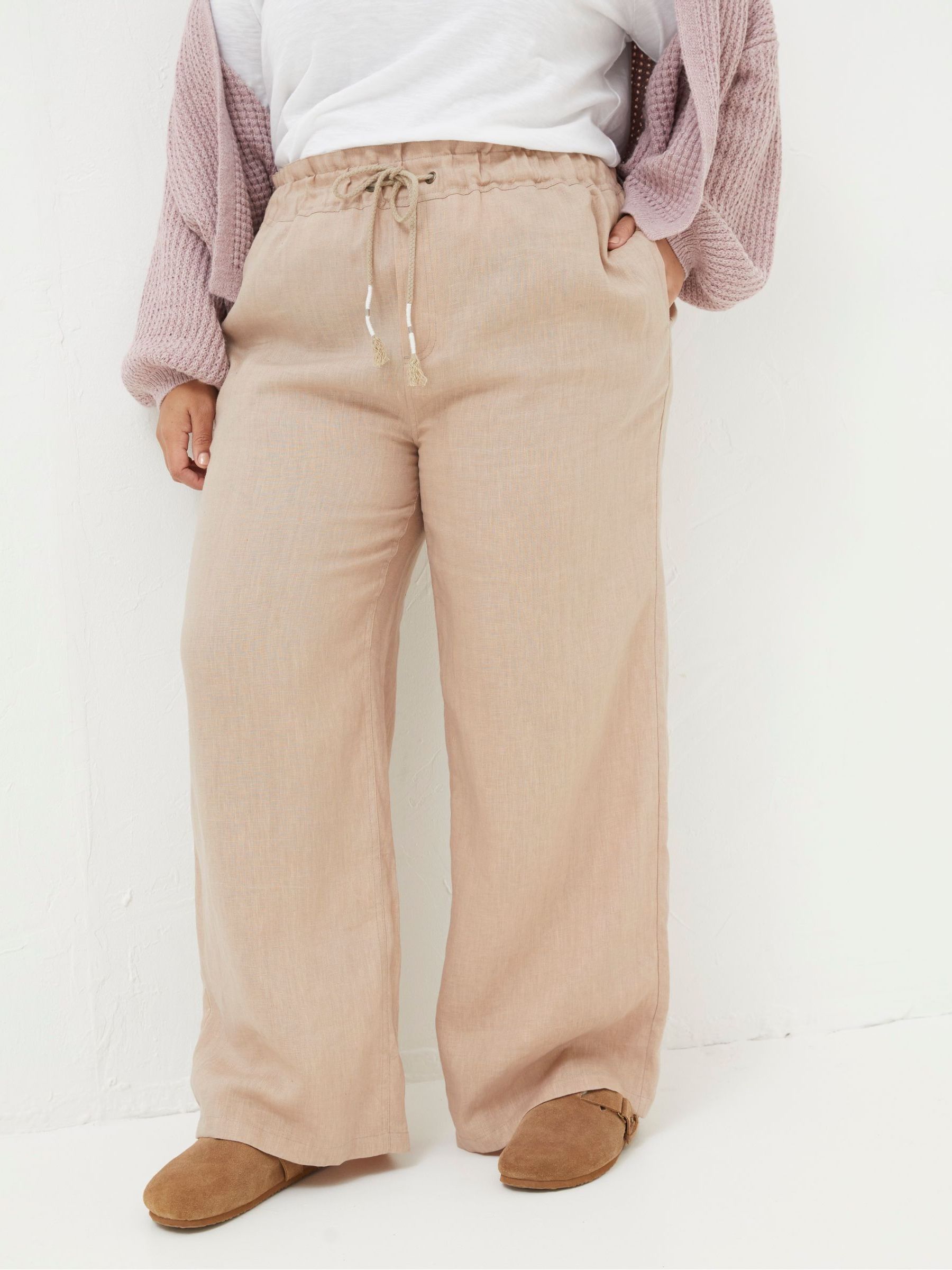 Iva Natural Wide Leg 100% Linen Trousers - Image 3 of 5