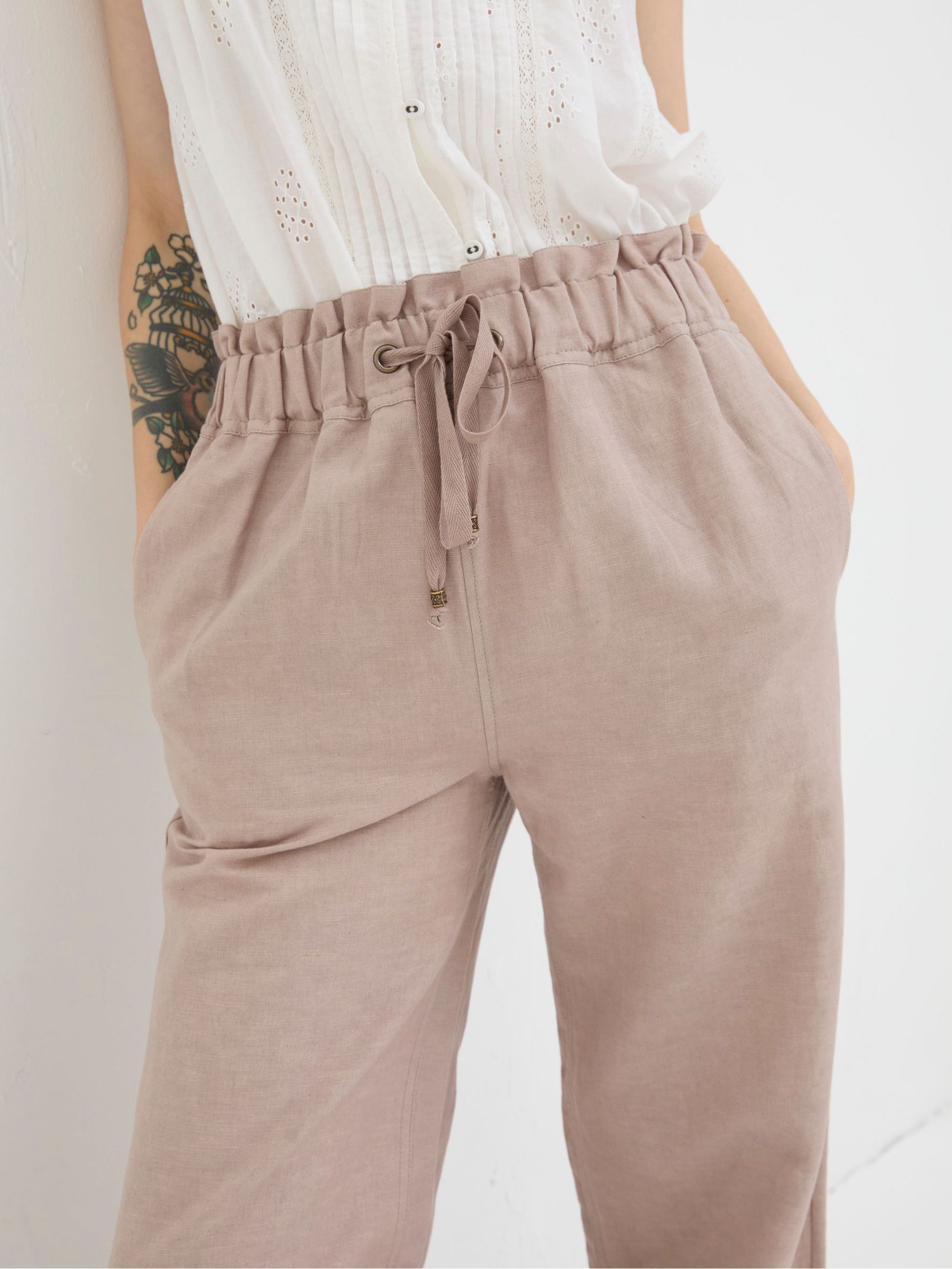 Iva Natural Wide Leg 100% Linen Trousers - Image 4 of 5