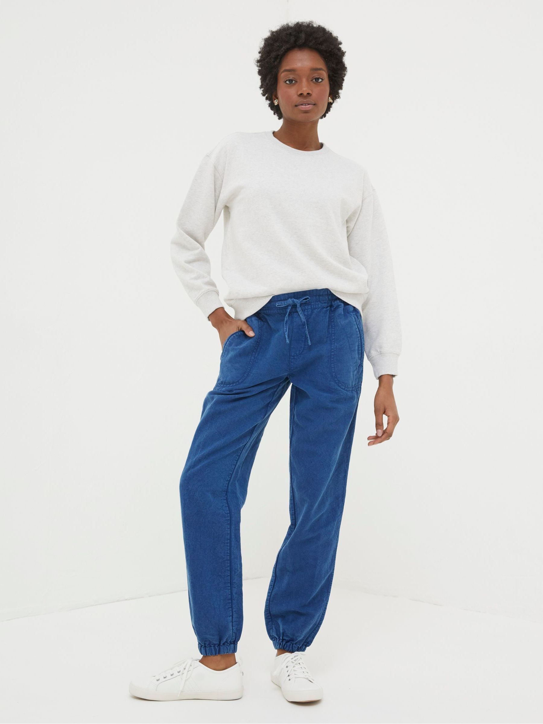 Lyme Blue Linen Blend Joggers - Image 1 of 3
