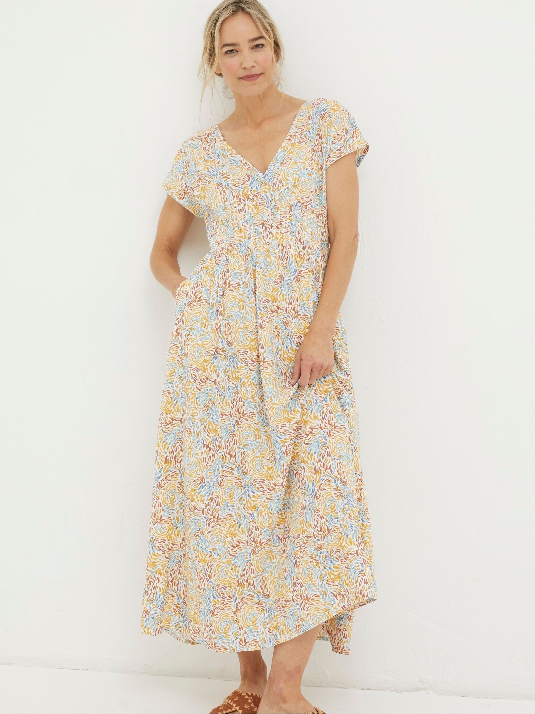 Natural Linen Blend Midi Dress - Image 1 of 6