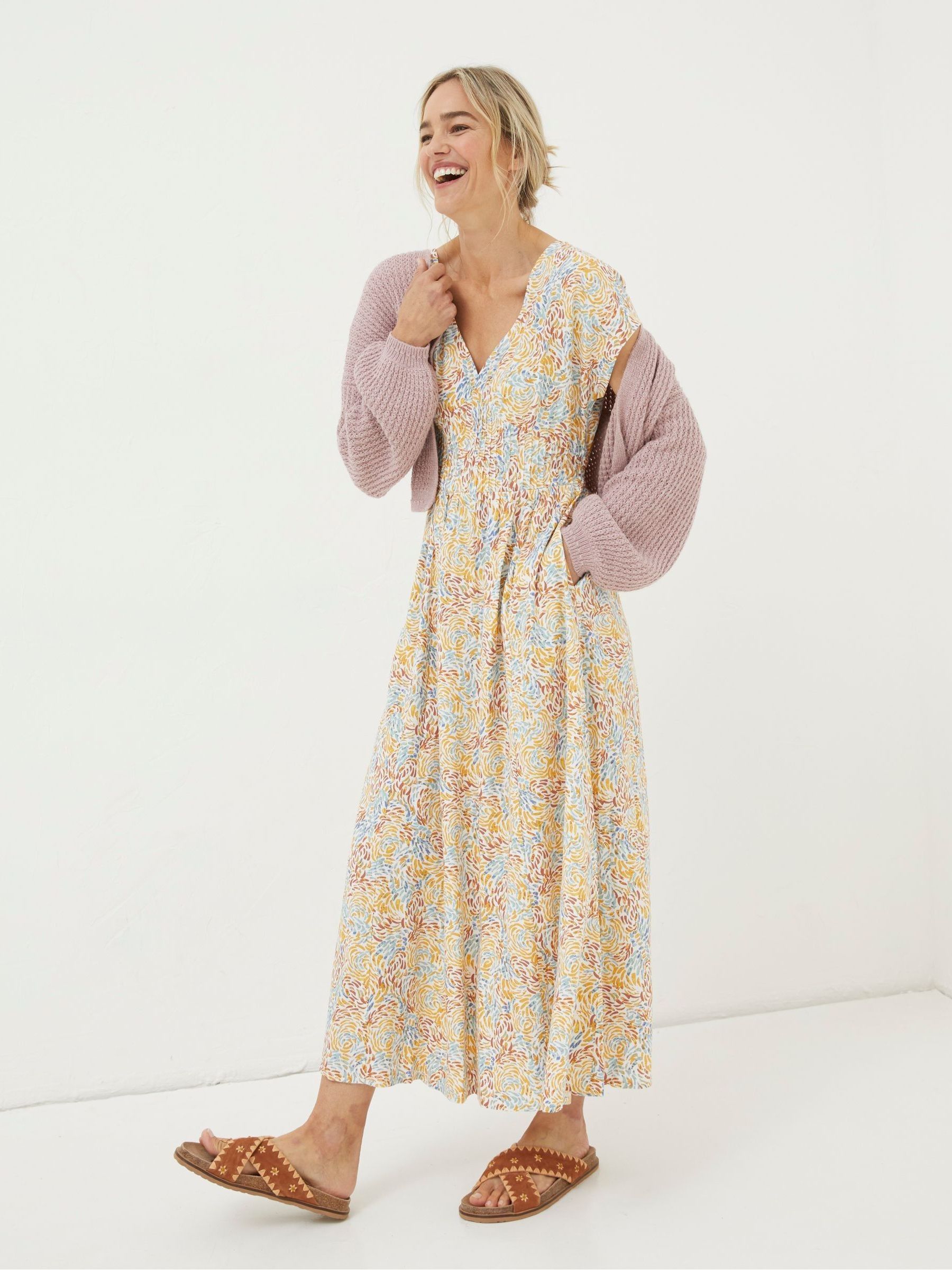 Natural Linen Blend Midi Dress - Image 3 of 6