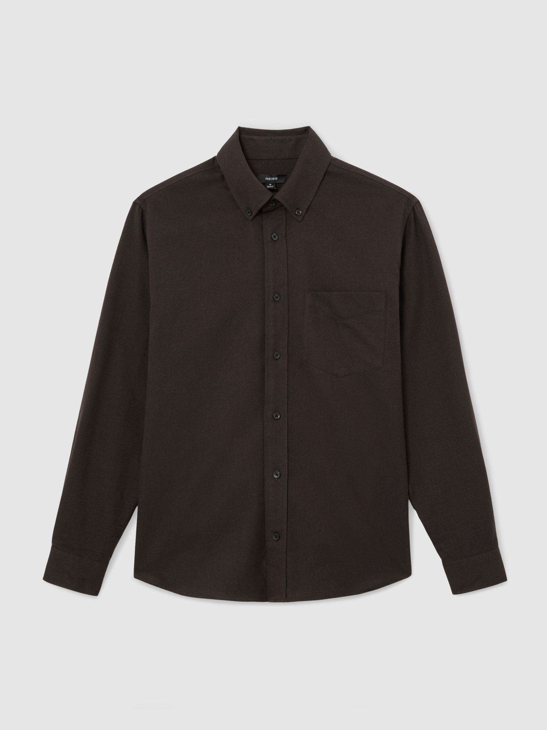 Cotton Flannel Button-Down Shirt Regular-Fit in Dark Brown - Image 2 of 7 Cotton Flannel Button-Down Shirt Regular-Fit in Dark Brown - Image 2 of 7