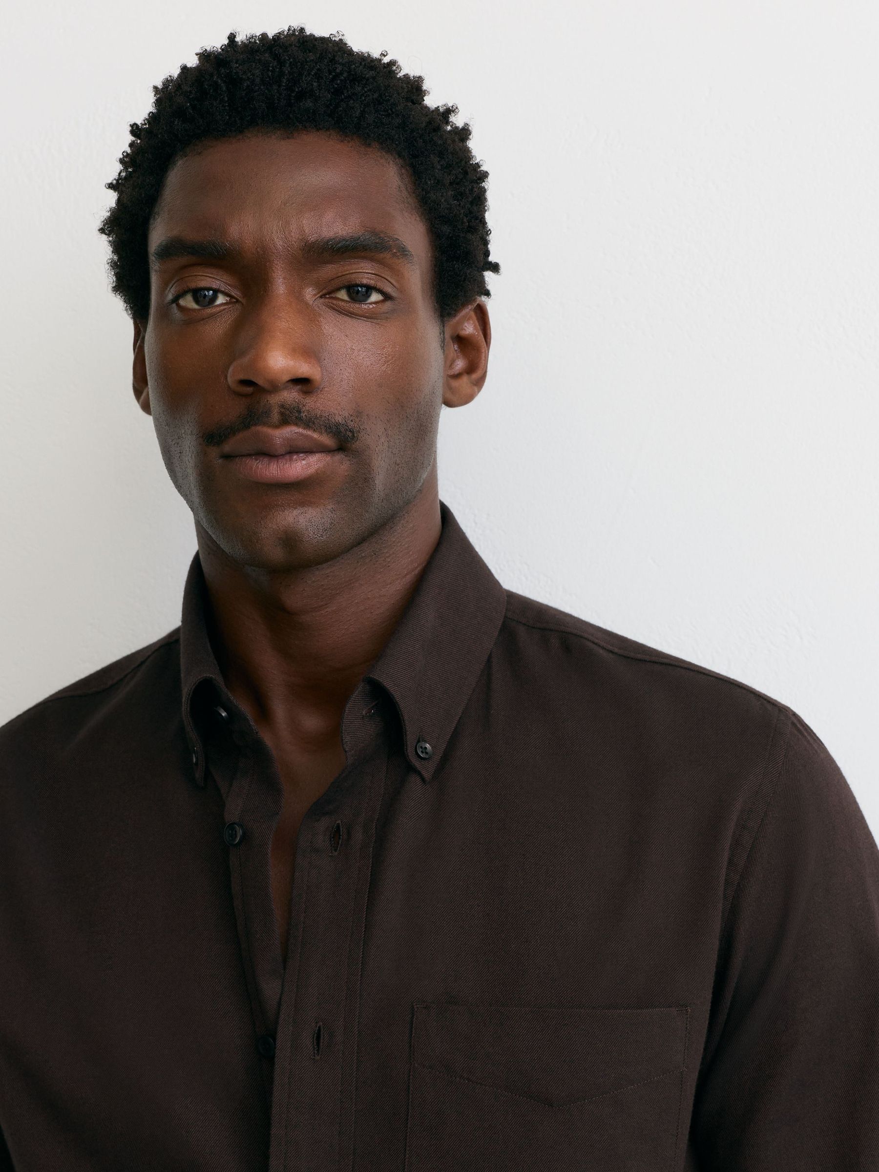 Cotton Flannel Button-Down Shirt Regular-Fit in Dark Brown - Image 4 of 7