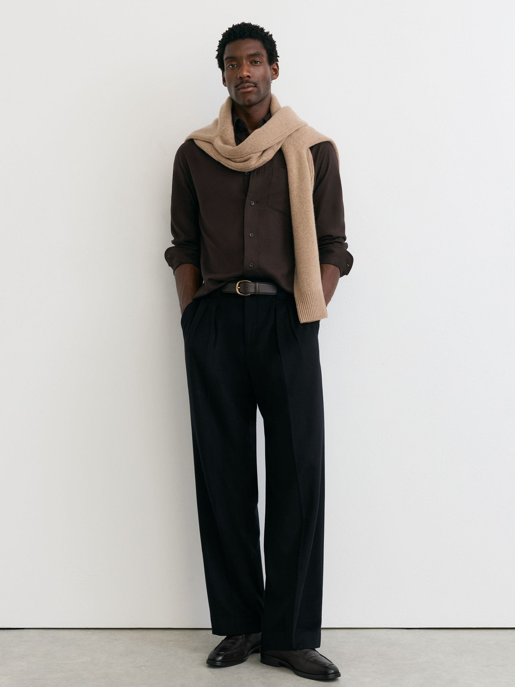Cotton Flannel Button-Down Shirt Regular-Fit in Dark Brown - Image 5 of 7