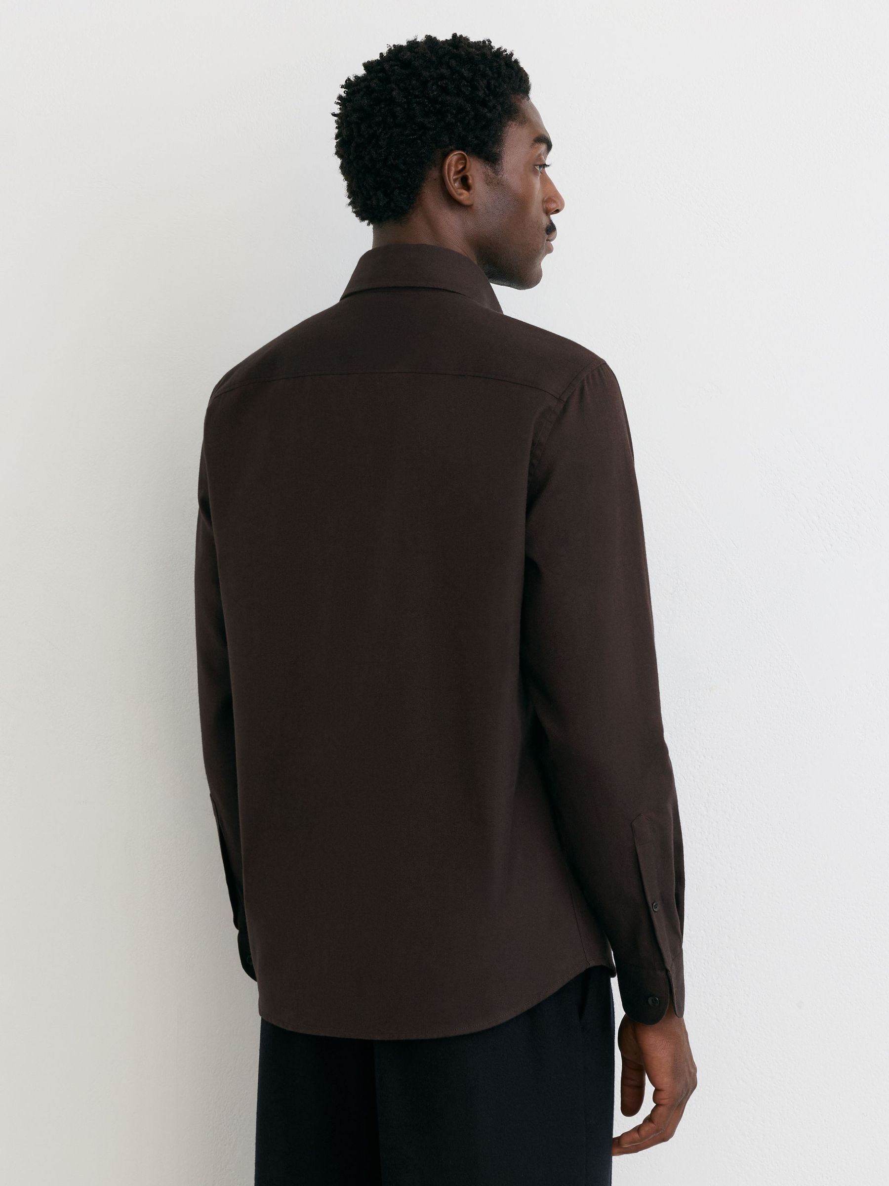 Cotton Flannel Button-Down Shirt Regular-Fit in Dark Brown - Image 6 of 7
