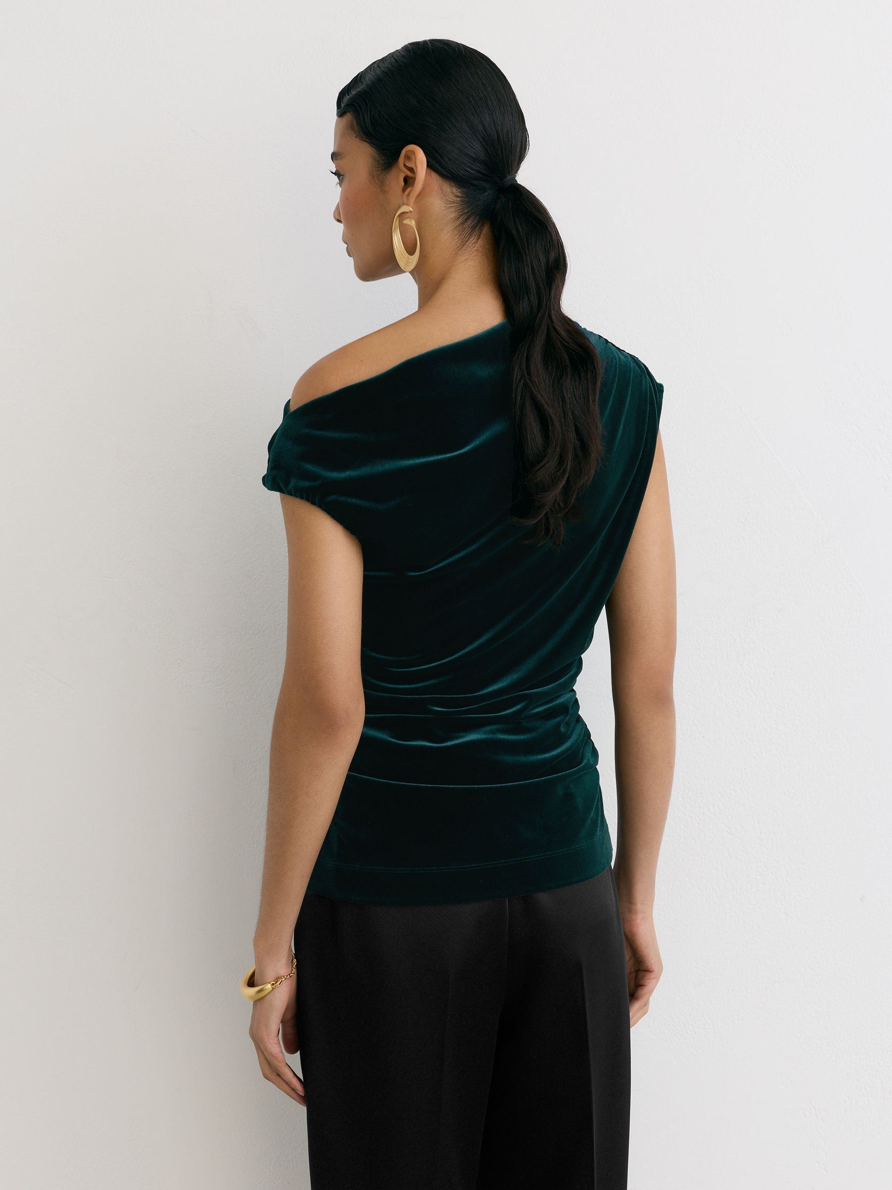 Velvet Off-Shoulder Top in Teal Green - Image 5 of 7