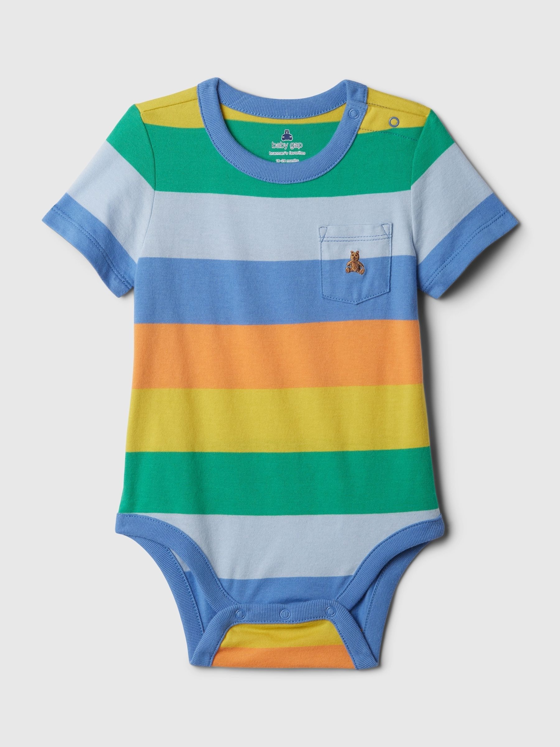 Blue/Orange Brannan Bear Stripe Pocket Short Sleeve Bodysuit (Newborn-24mths) - Image 1 of 2
