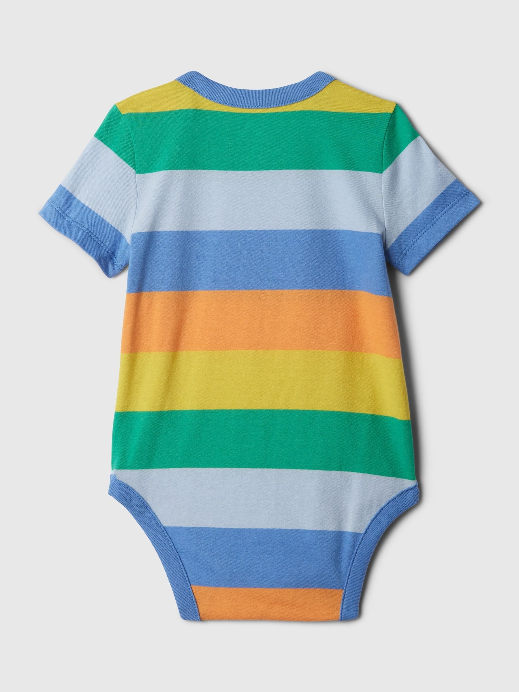 Blue/Orange Brannan Bear Stripe Pocket Short Sleeve Bodysuit (Newborn-24mths) - Image 2 of 2