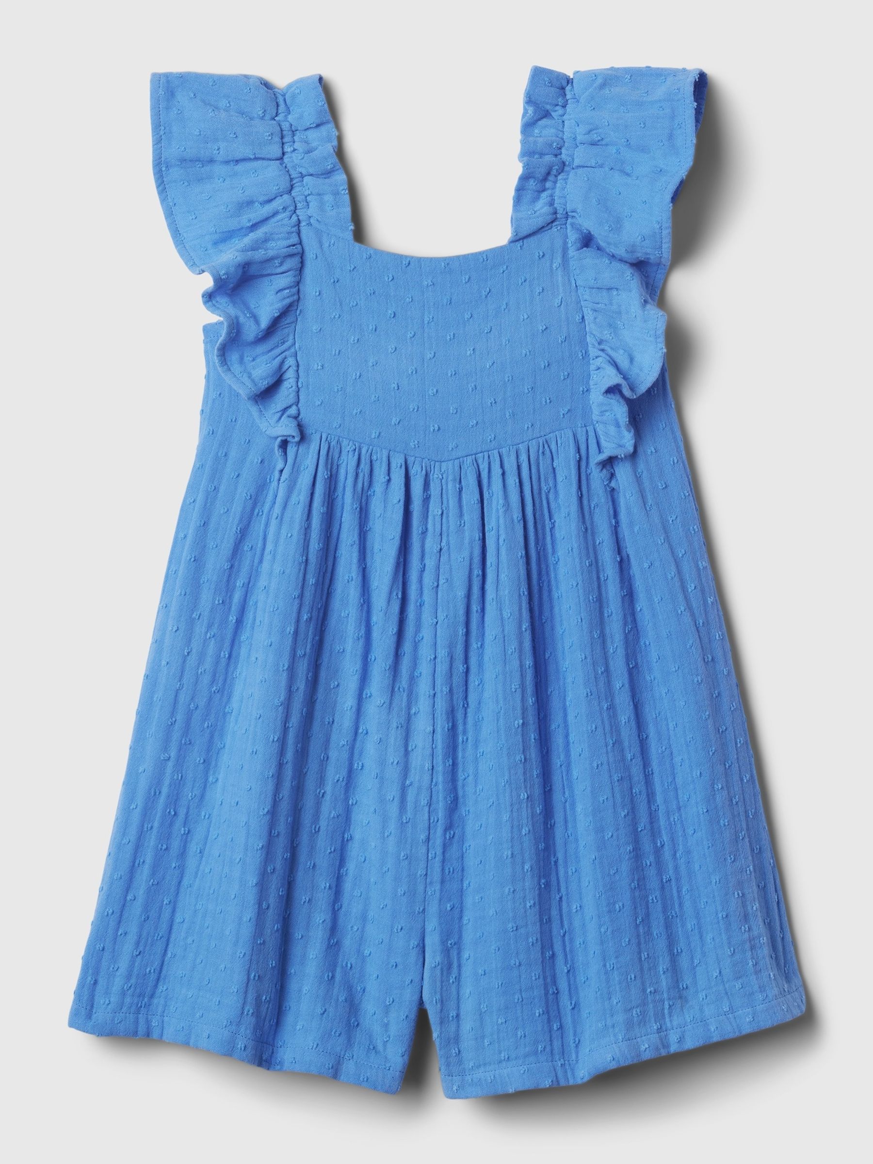 Blue Crinkle Cotton Flutter Sleeve Rompersuit (6mths-5yrs) - Image 1 of 1