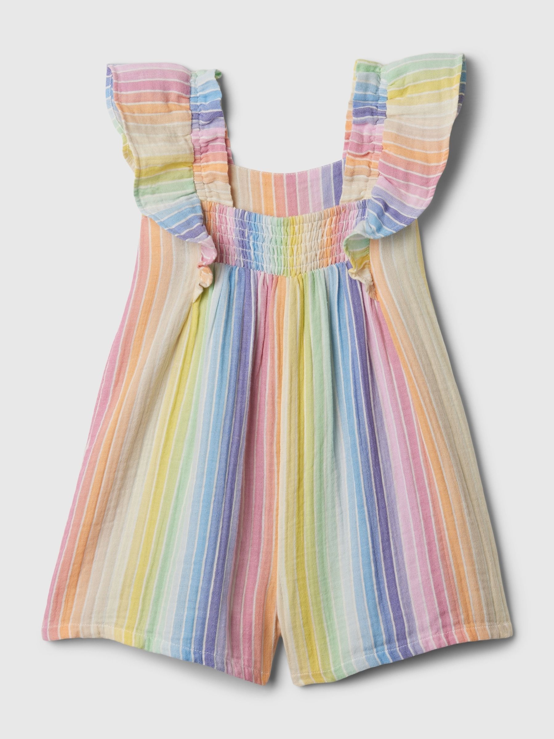 White Rainbow Crinkle Cotton Flutter Sleeve Rompersuit (6mths-5yrs) - Image 2 of 2