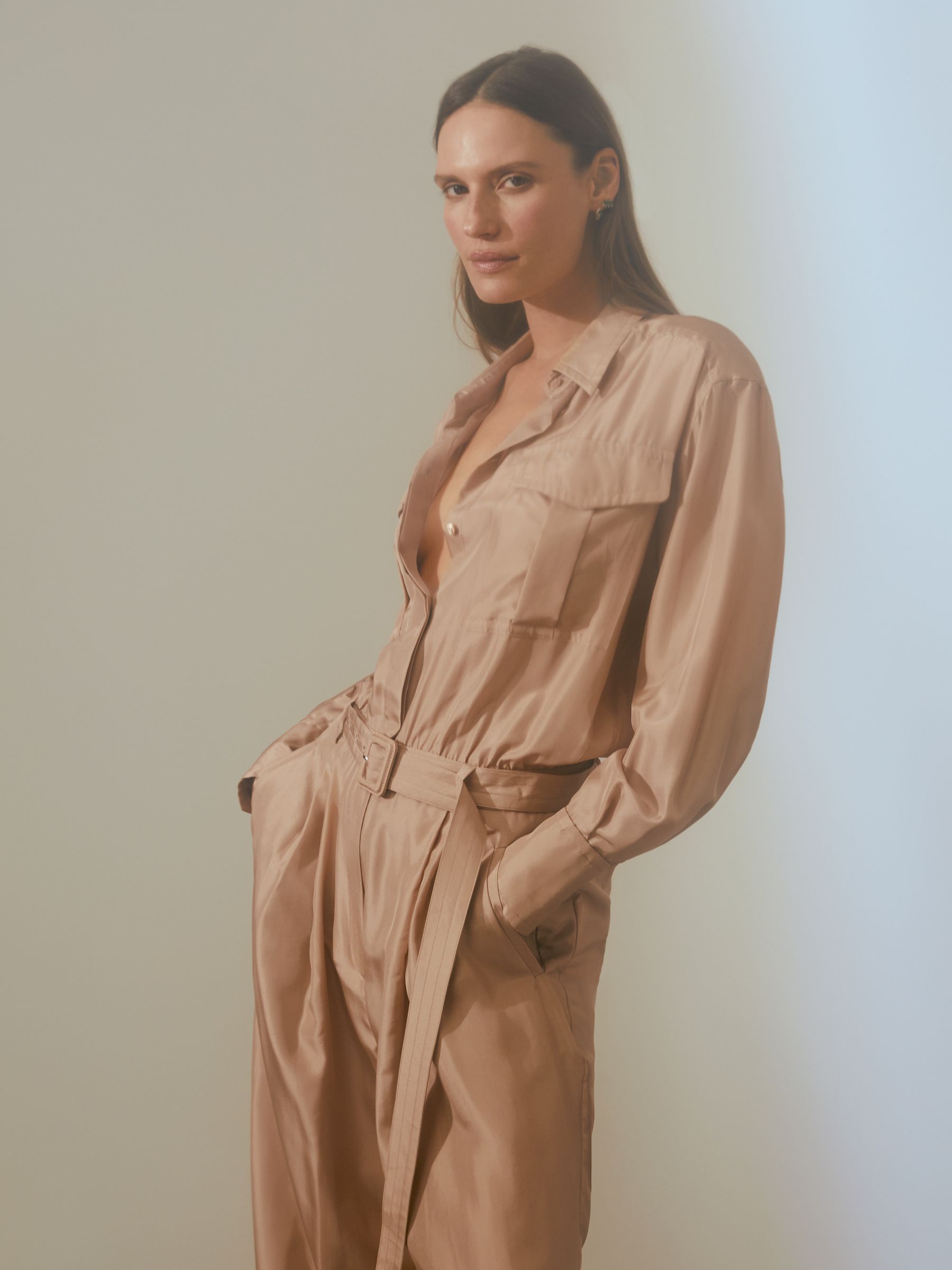 Atelier Belted Wide Leg Jumpsuit in Camel - Image 4 of 6