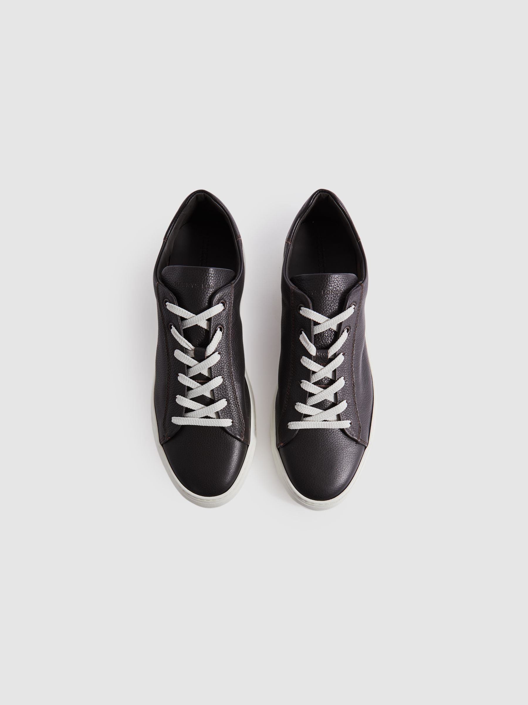 Harrys London Grained Leather Trainers in Dark Brown - Image 2 of 4