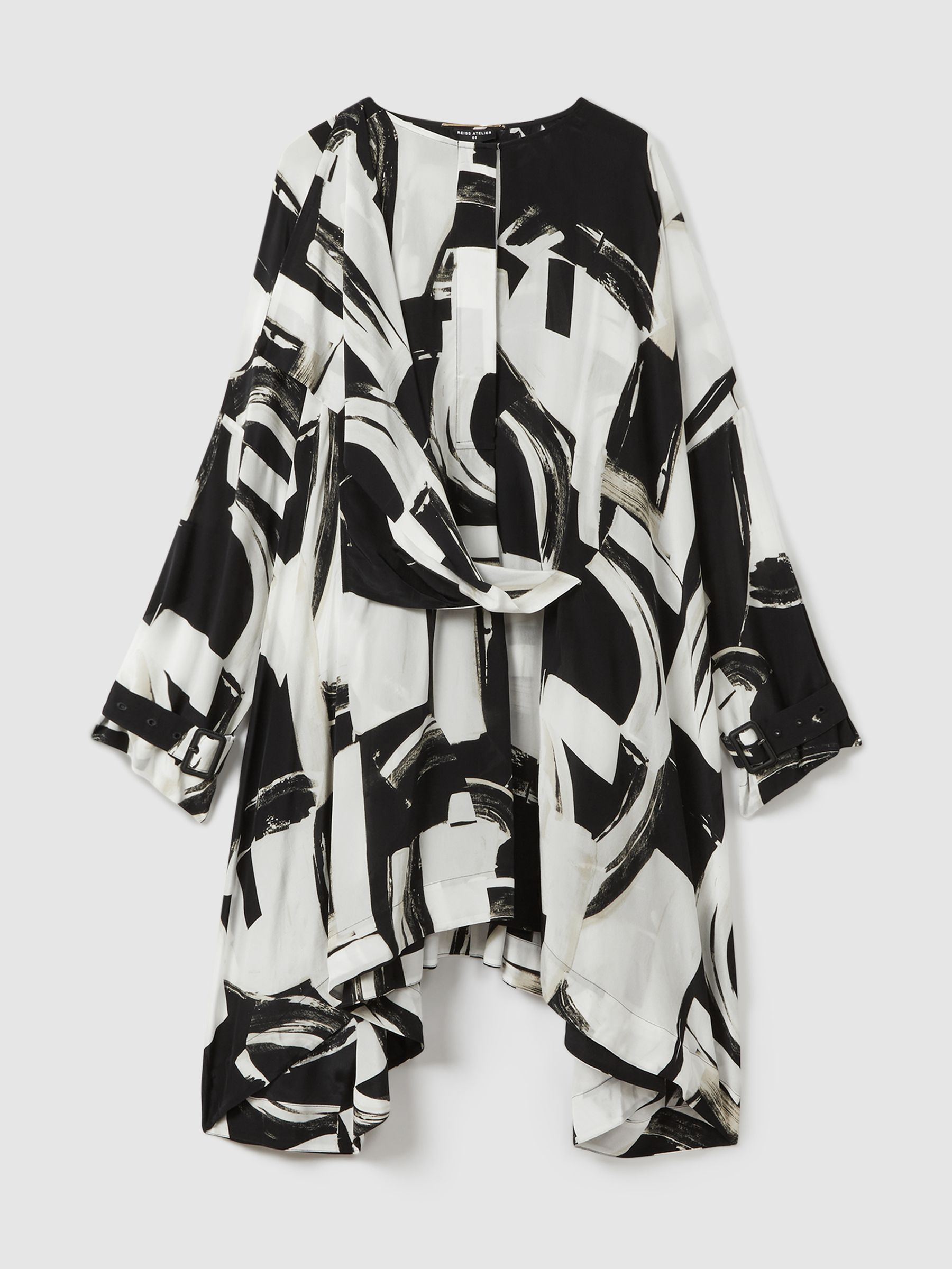 Atelier Italian Cape Sleeve Mini Dress in White/Black - Image 2 of 6