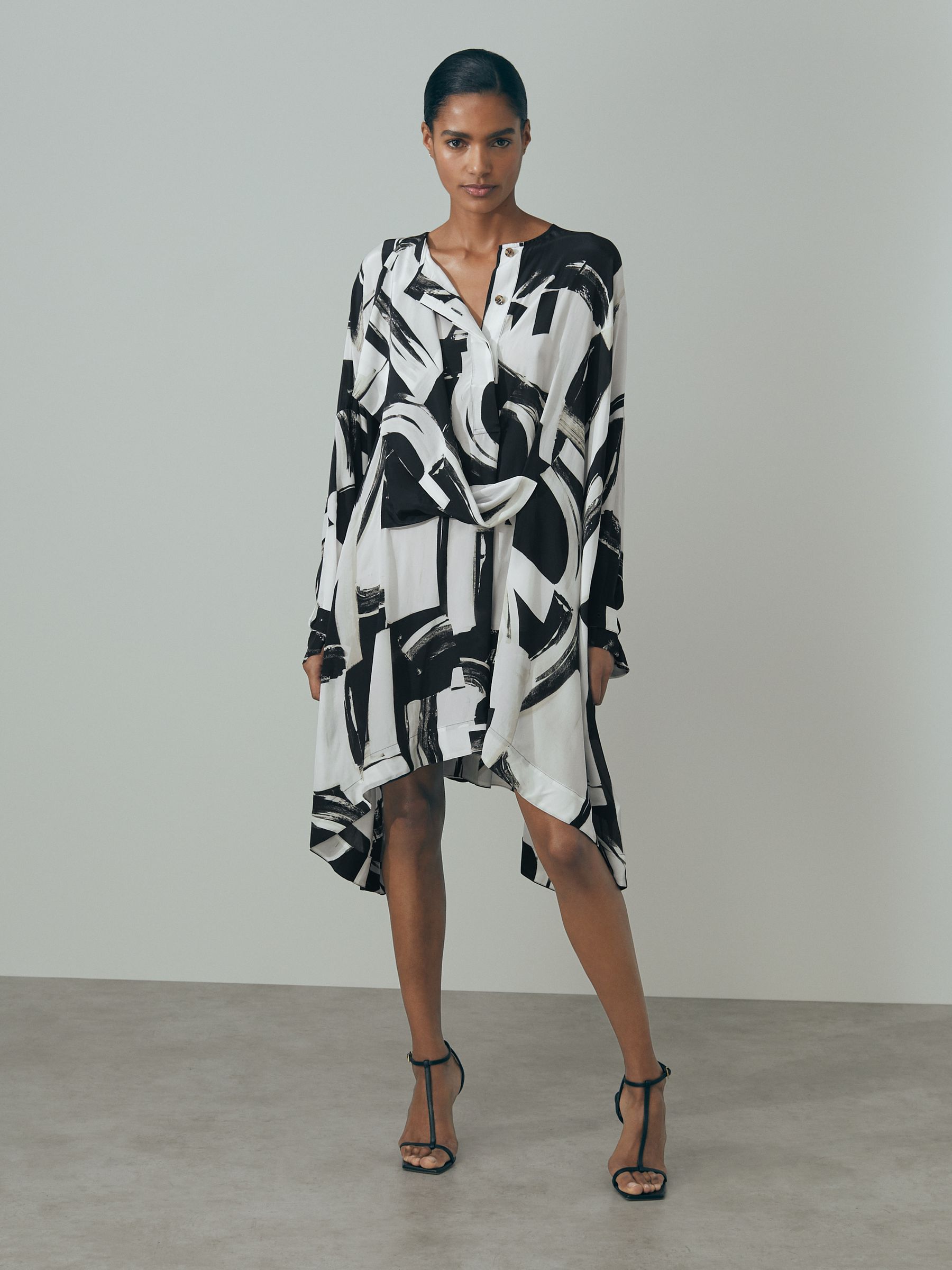 Atelier Italian Cape Sleeve Mini Dress in White/Black - Image 3 of 6