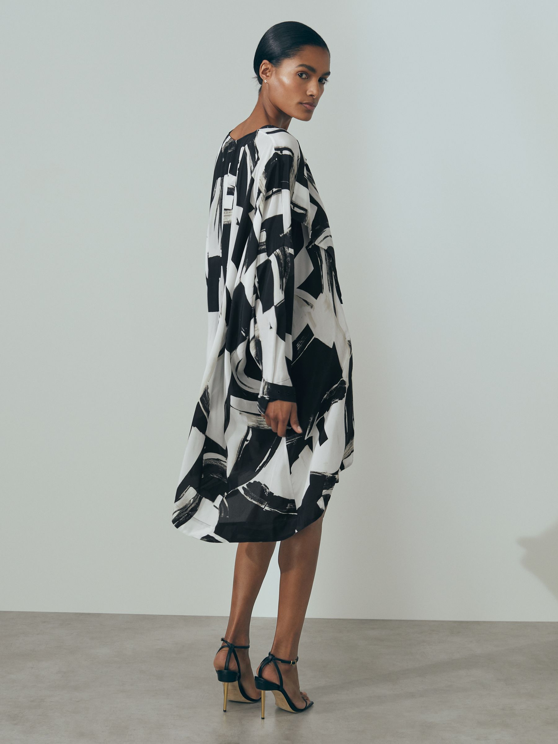 Atelier Italian Cape Sleeve Mini Dress in White/Black - Image 5 of 6