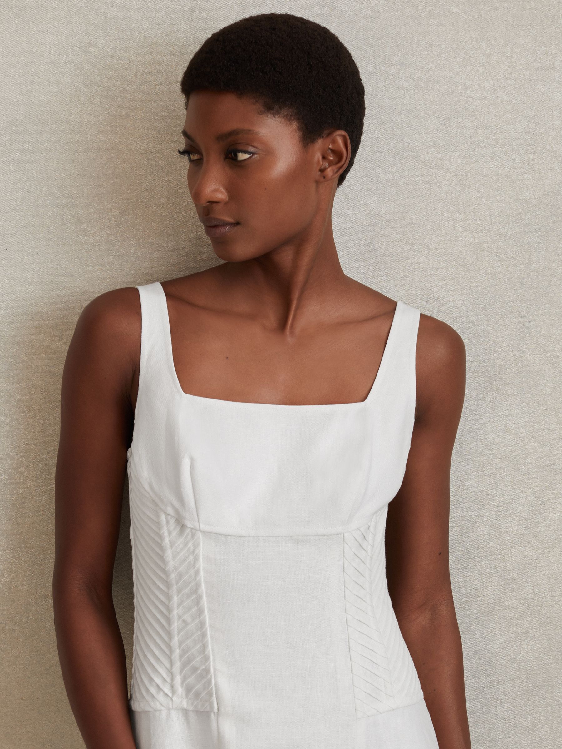 Linen Corset Midi Dress in Ivory - Image 3 of 5