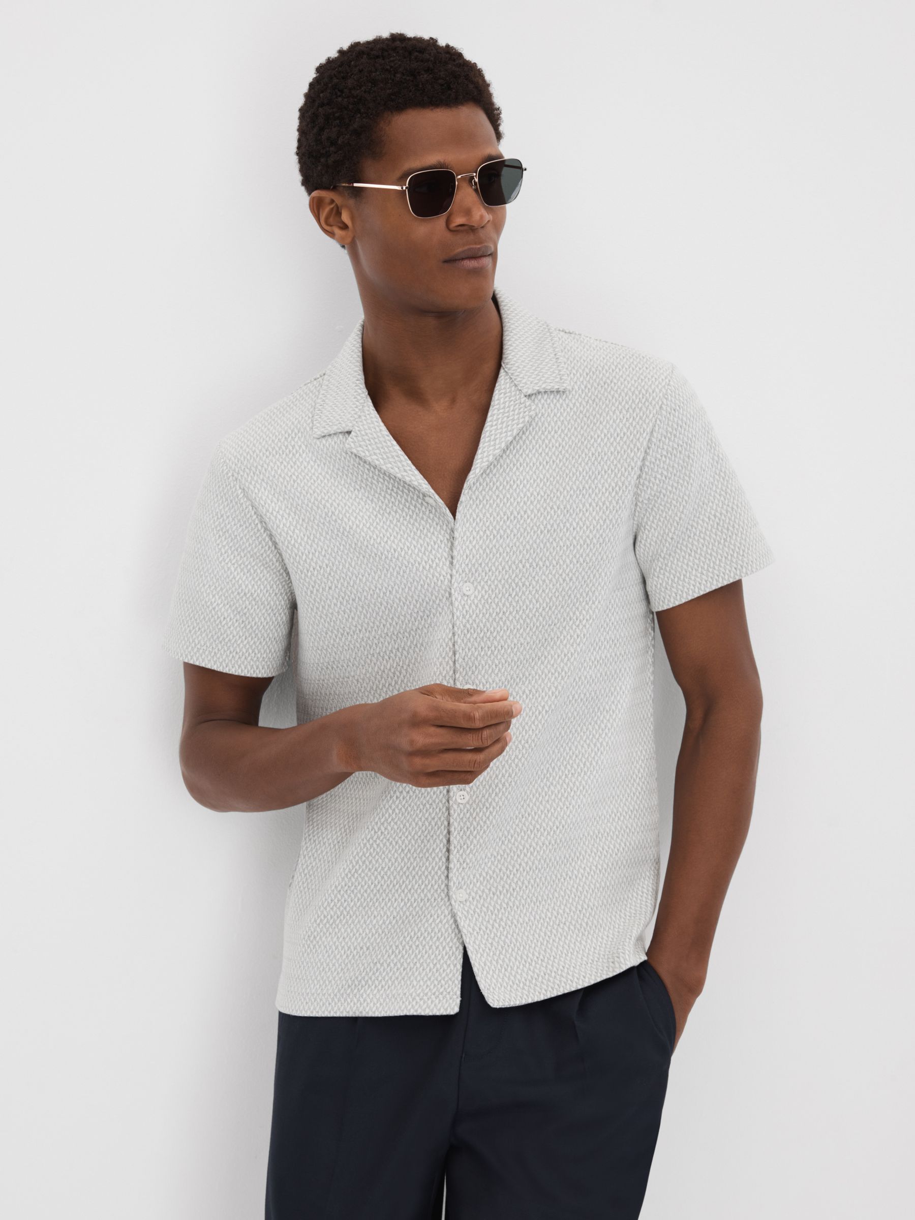 Jacquard Cuban Collar Shirt in Light Grey - Image 1 of 6