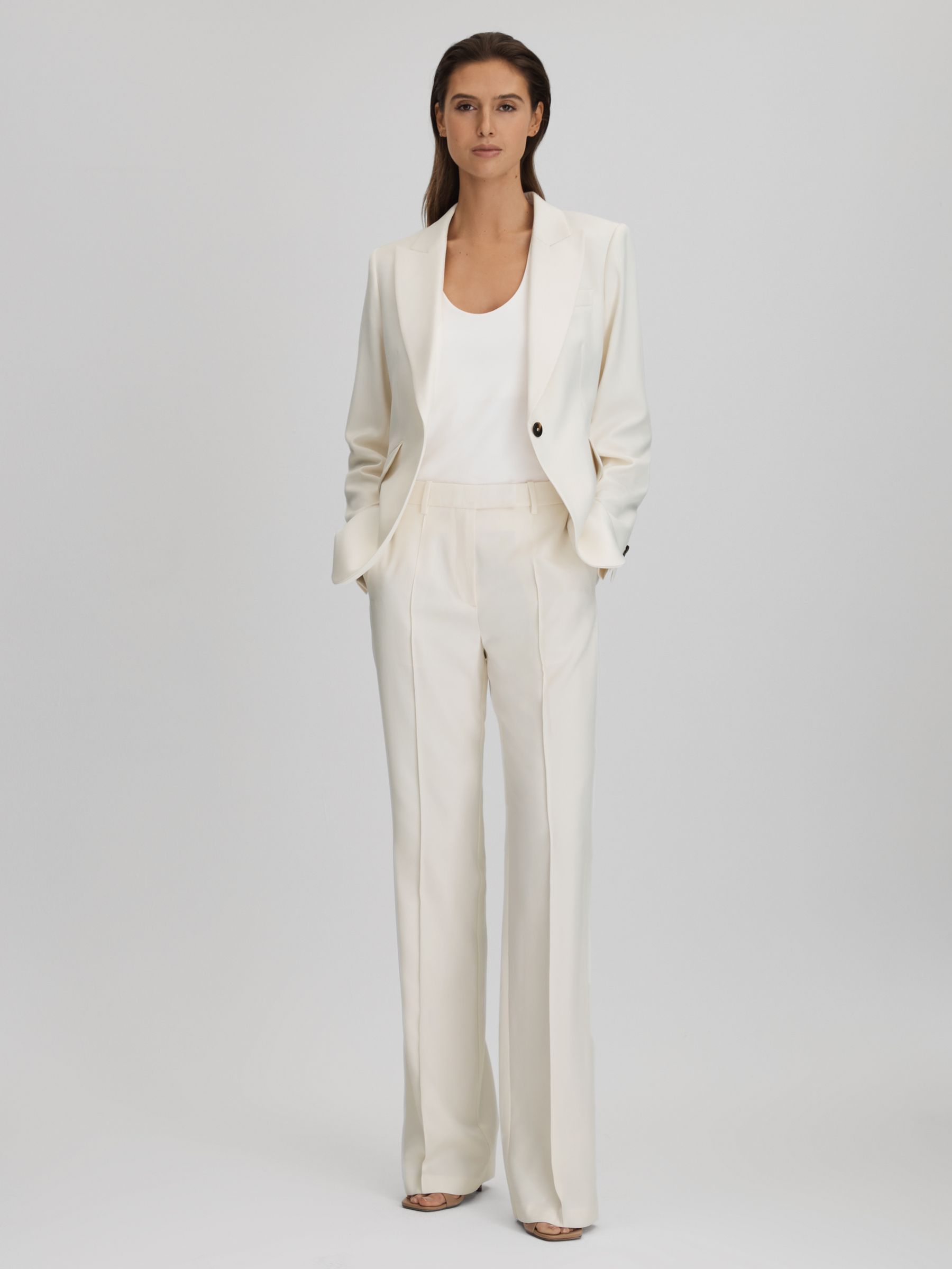 Reiss - Cream Flared Suit Trousers, 16R
