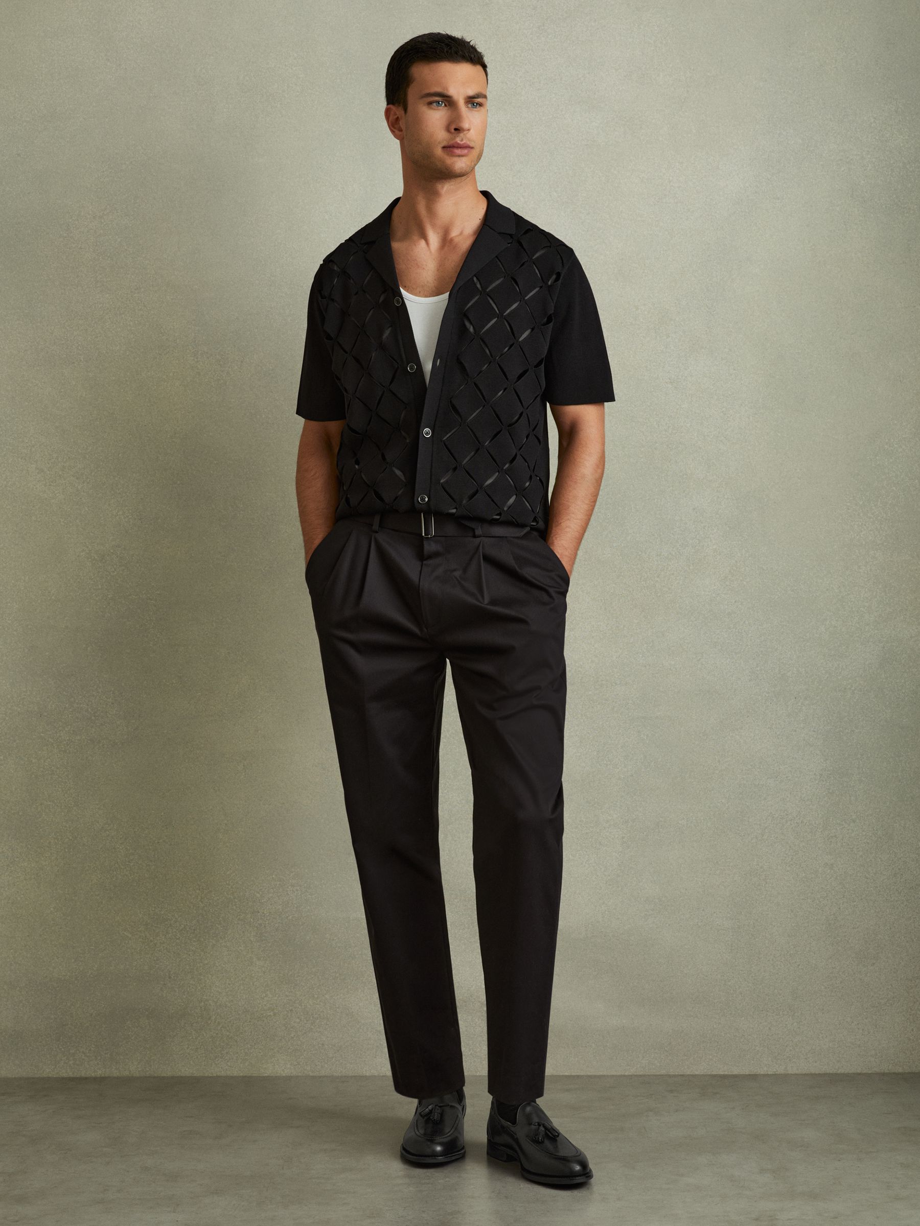 Leather Tassel Loafers in Black - Image 1 of 3