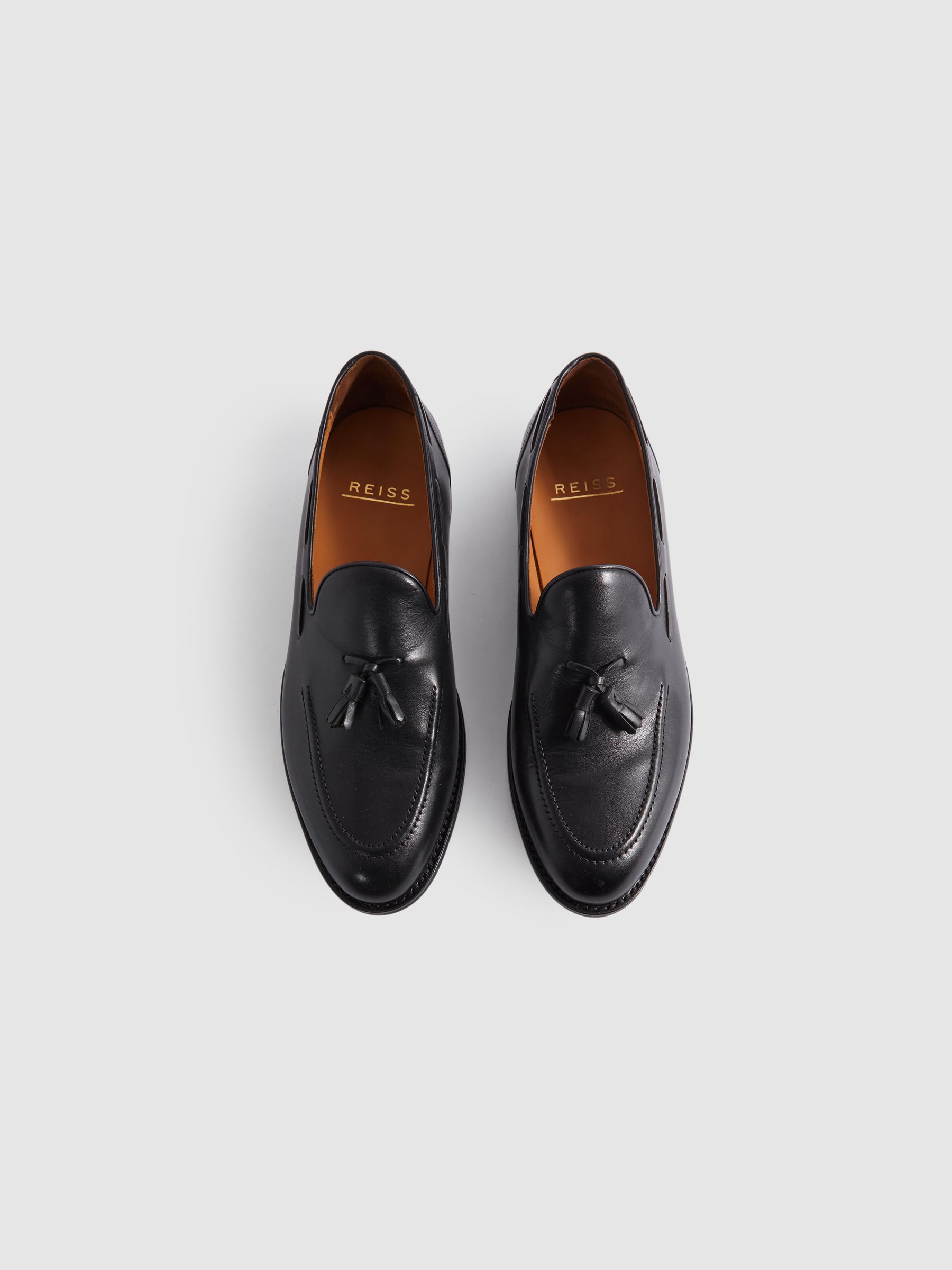 Leather Tassel Loafers in Black - Image 2 of 3