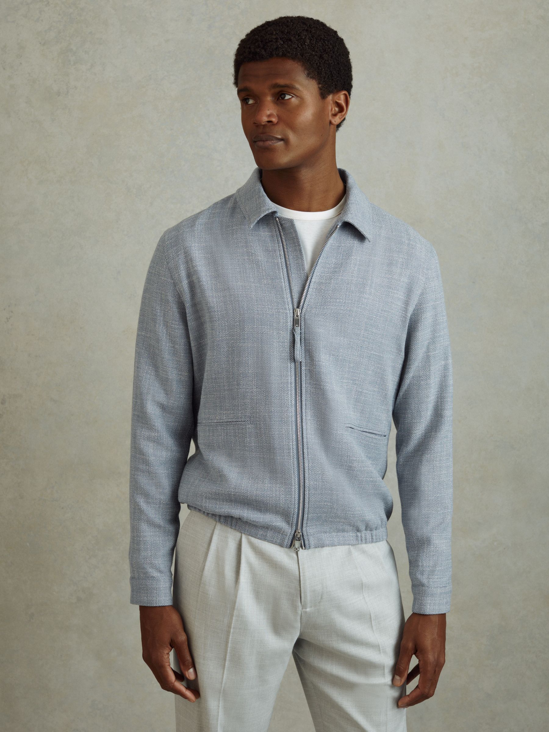 Hopsack Blouson Jacket in Soft Blue - Image 1 of 6