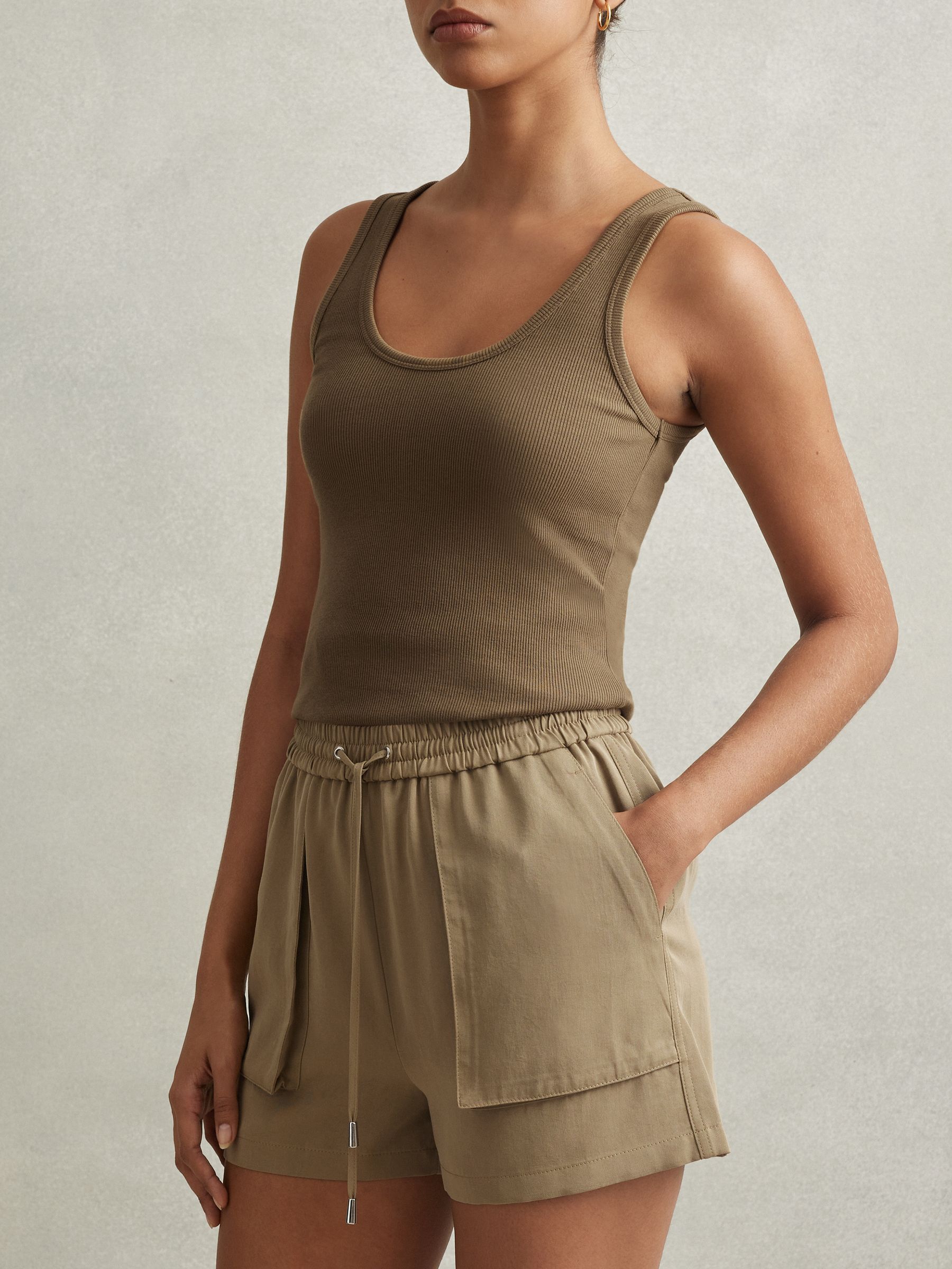 Drawstring Shorts with TENCEL™ Fibers in Khaki - Image 3 of 6