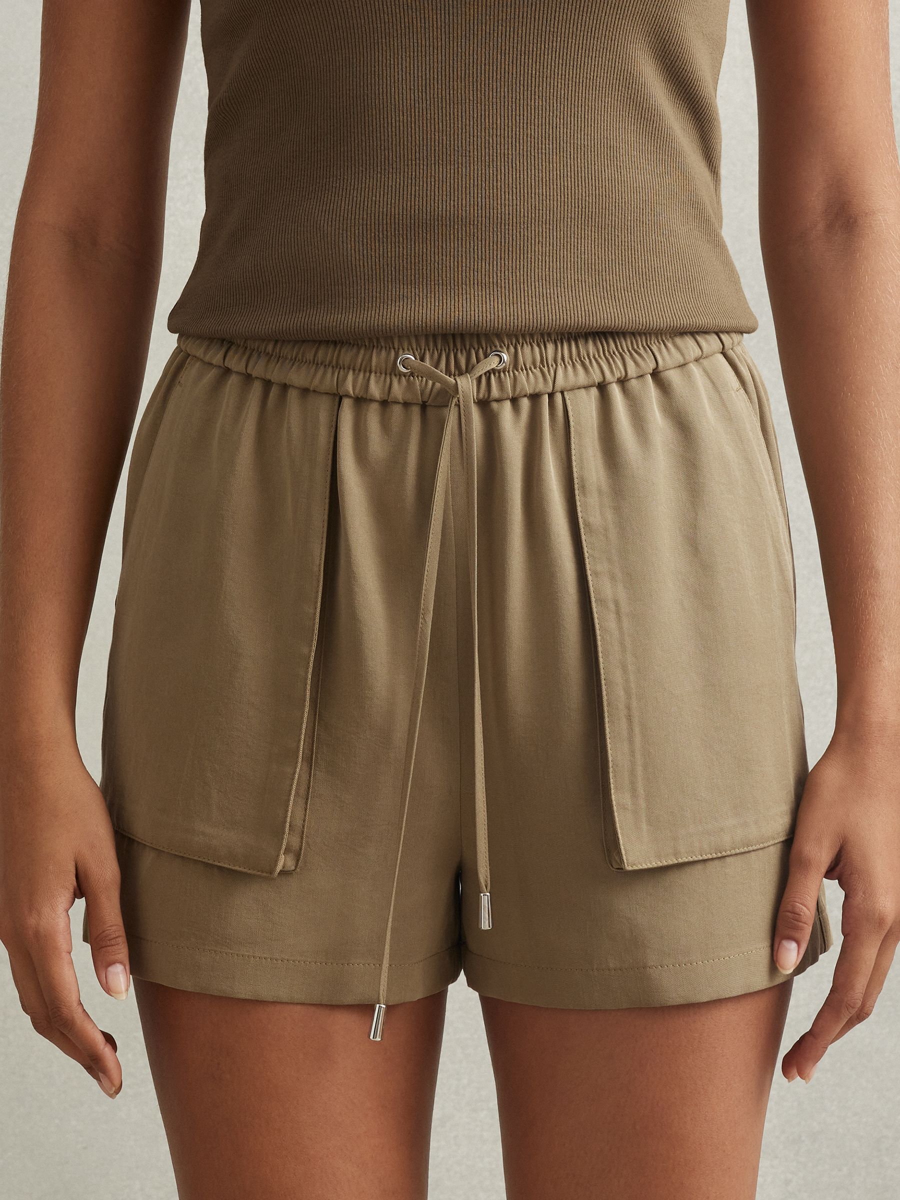 Drawstring Shorts with TENCEL™ Fibers in Khaki - Image 4 of 6