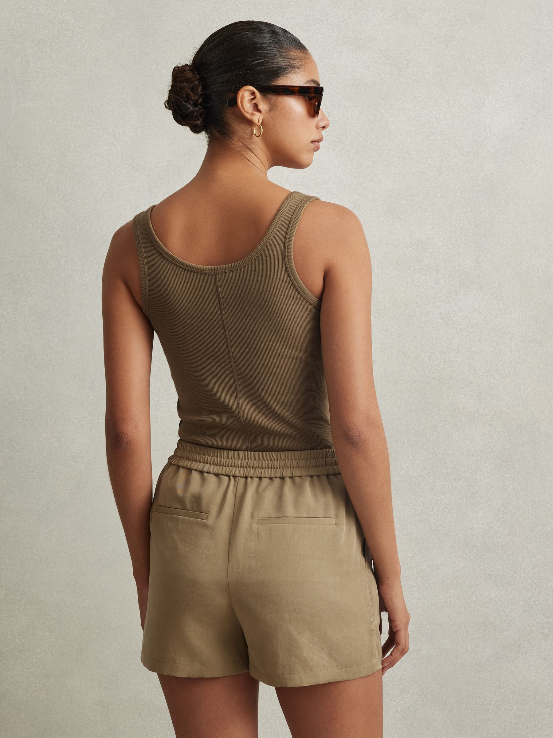 Drawstring Shorts with TENCEL™ Fibers in Khaki - Image 5 of 6