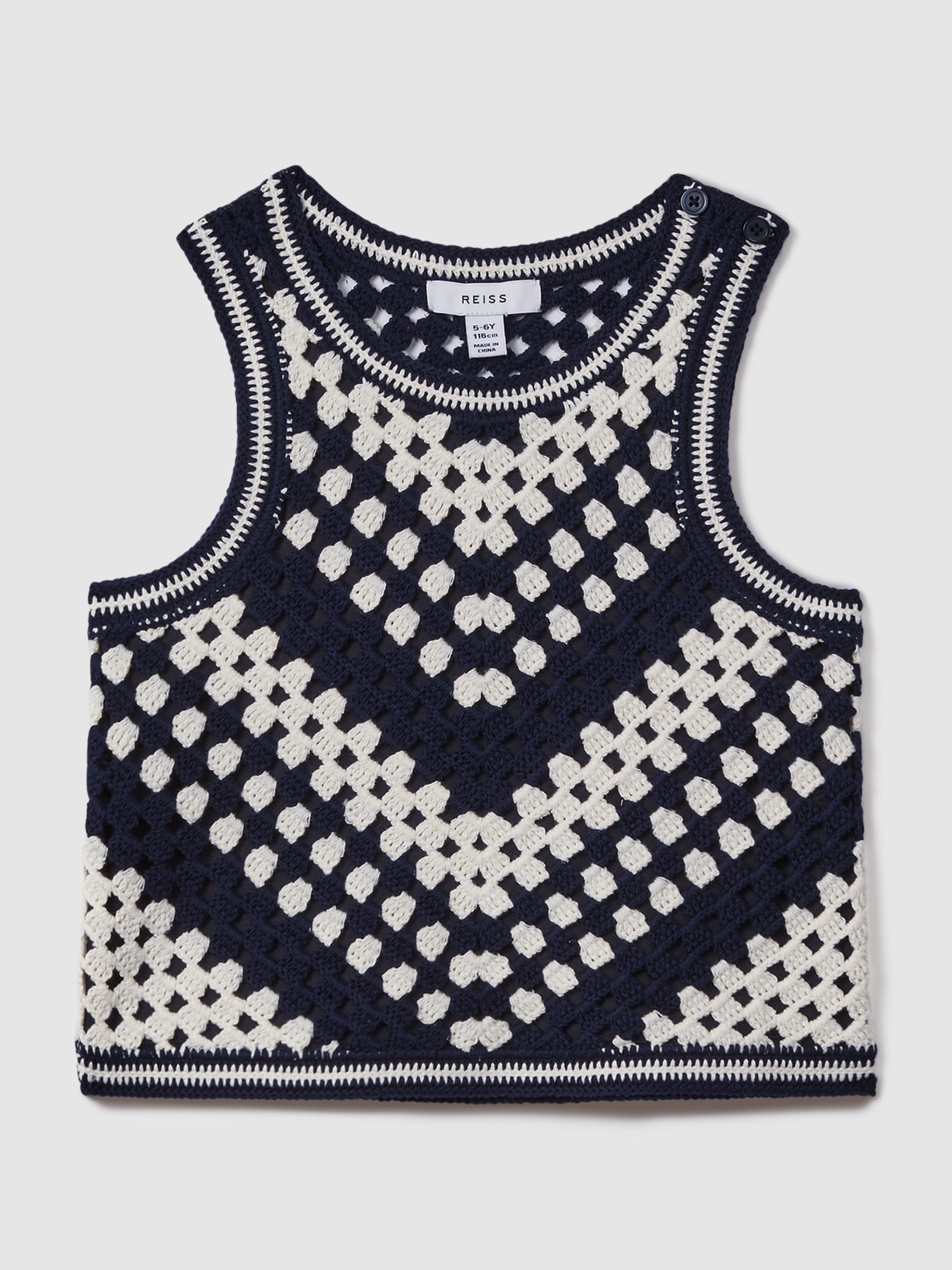 9-13 yrs Crochet Cotton Crew Neck Vest in Ivory - Image 2 of 4
