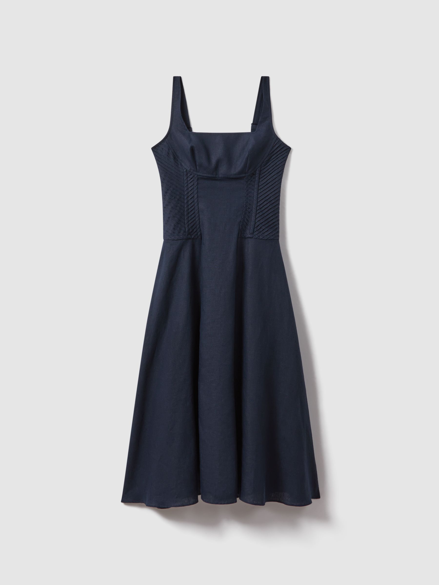Etta Navy 100% Linen Corset Midi Dress - Image 2 of 5