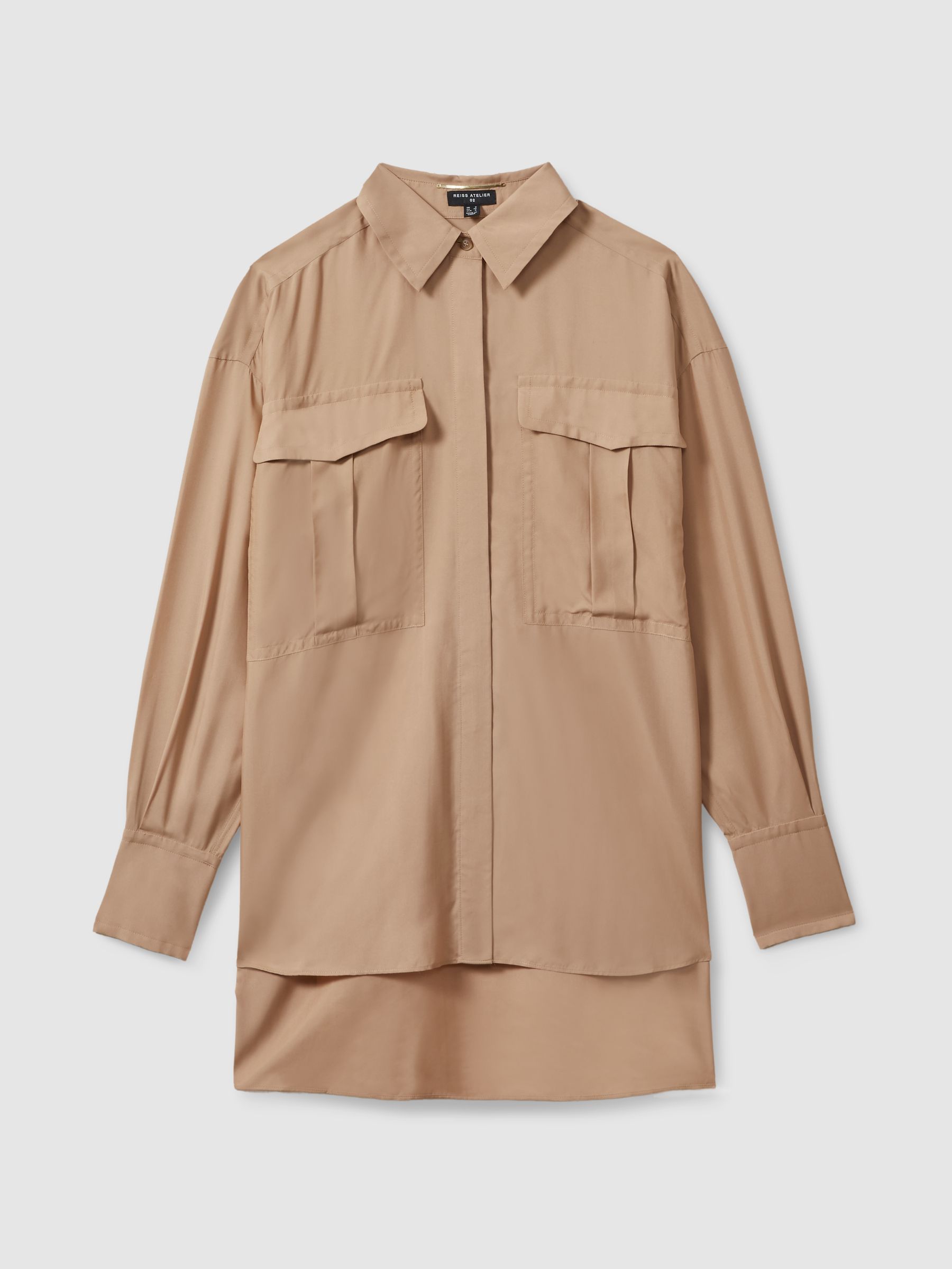 Atelier Oversized Pocket Button-Through Shirt in Camel - Image 2 of 6