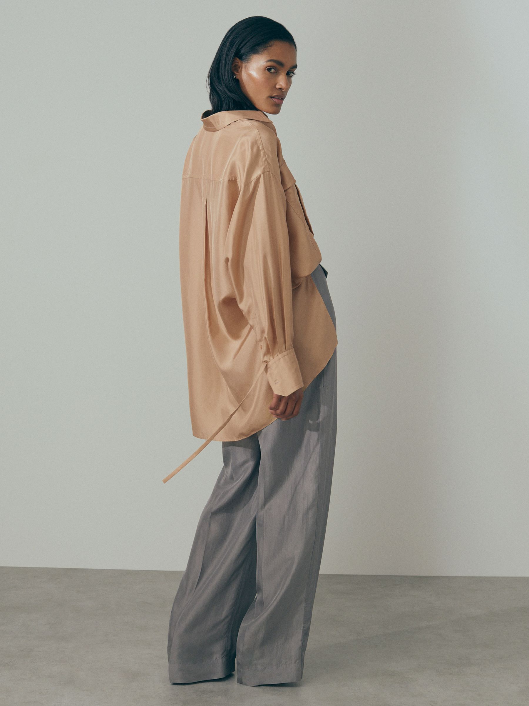 Atelier Oversized Pocket Button-Through Shirt in Camel - Image 4 of 6