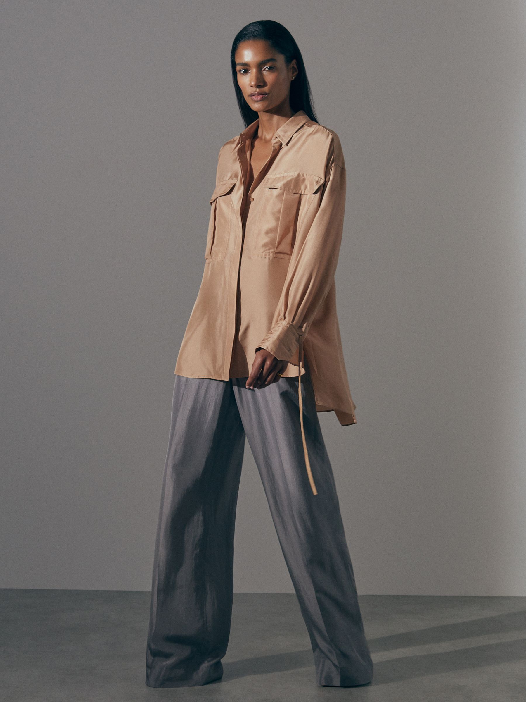 Atelier Oversized Pocket Button-Through Shirt in Camel - Image 5 of 6