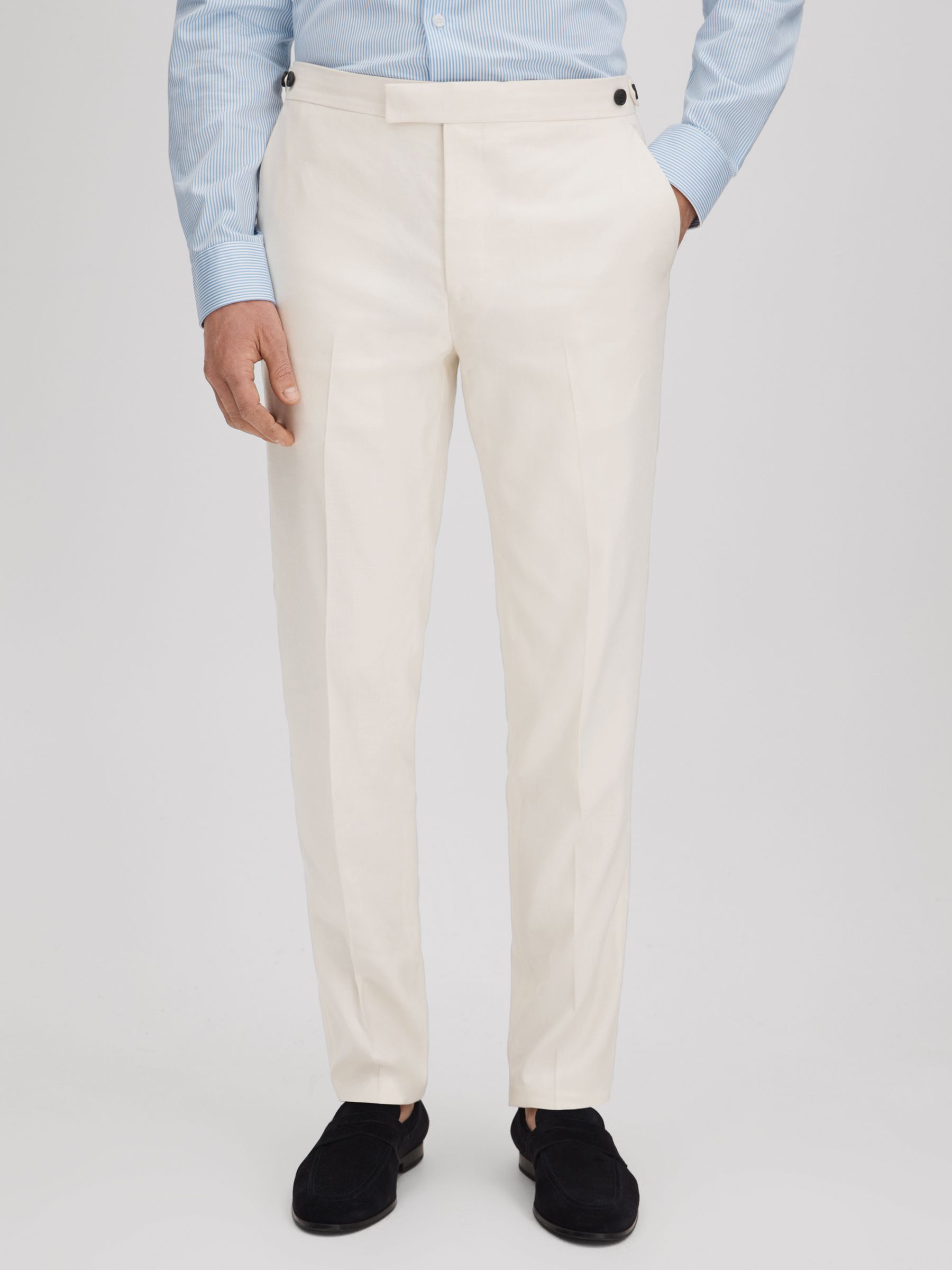 Heat Off White Linen Blend Adjuster Slim Fit Trousers - Image 1 of 6