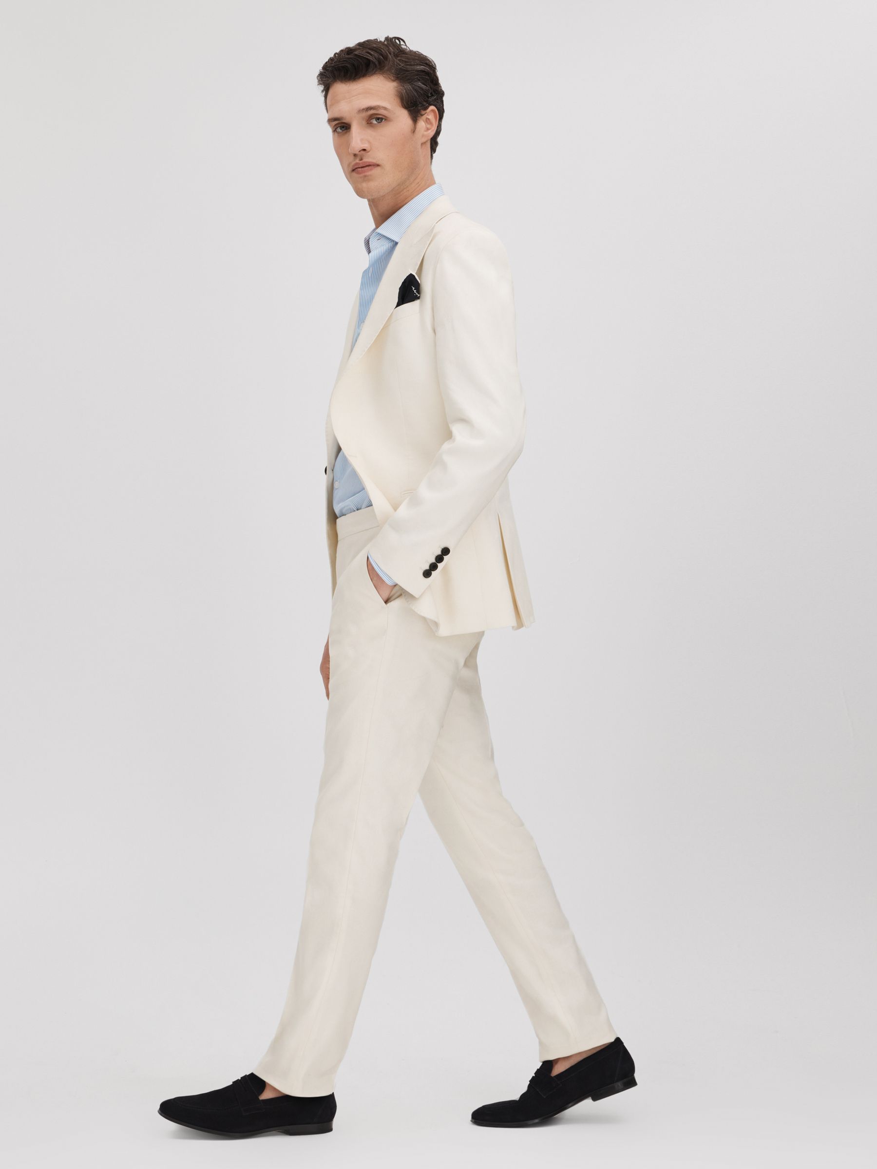Heat Off White Linen Blend Adjuster Slim Fit Trousers - Image 3 of 6