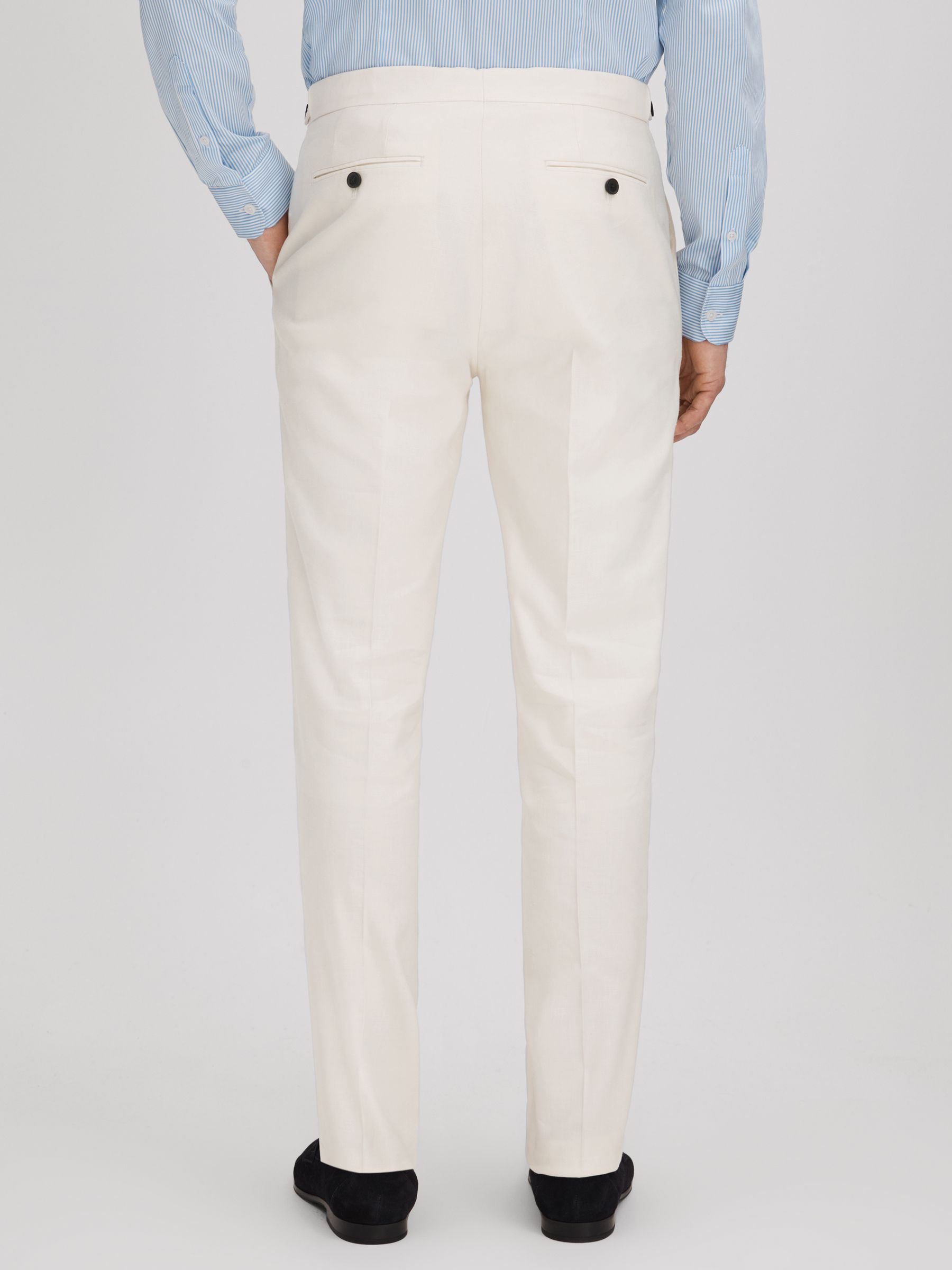 Heat Off White Linen Blend Adjuster Slim Fit Trousers - Image 5 of 6