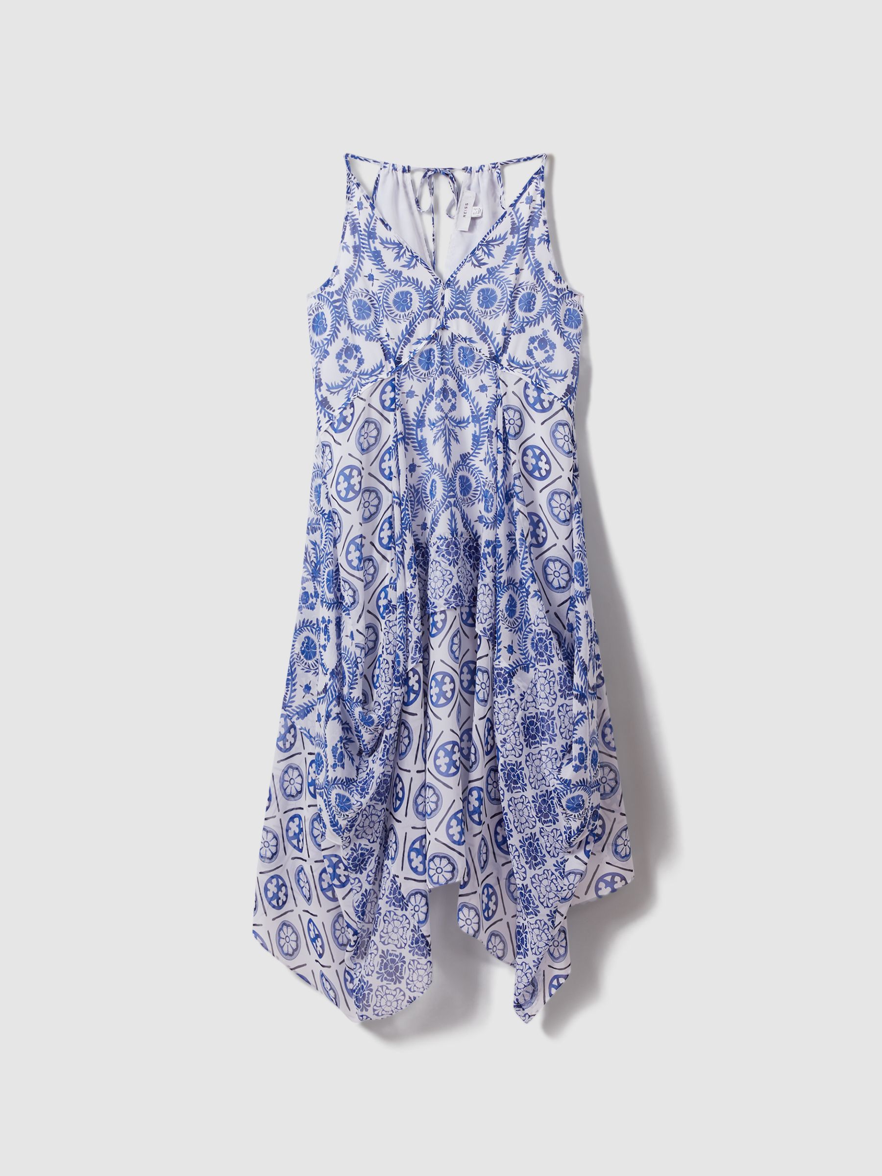 Petite Side Pleat Asymmetric Midi Dress in Blue - Image 2 of 5