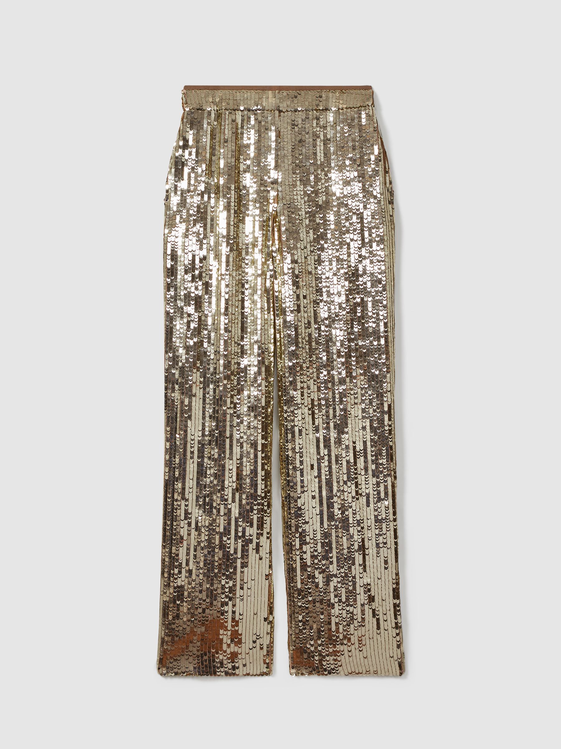 Atelier Sequin Wide Leg Trousers in Gold - Image 2 of 6