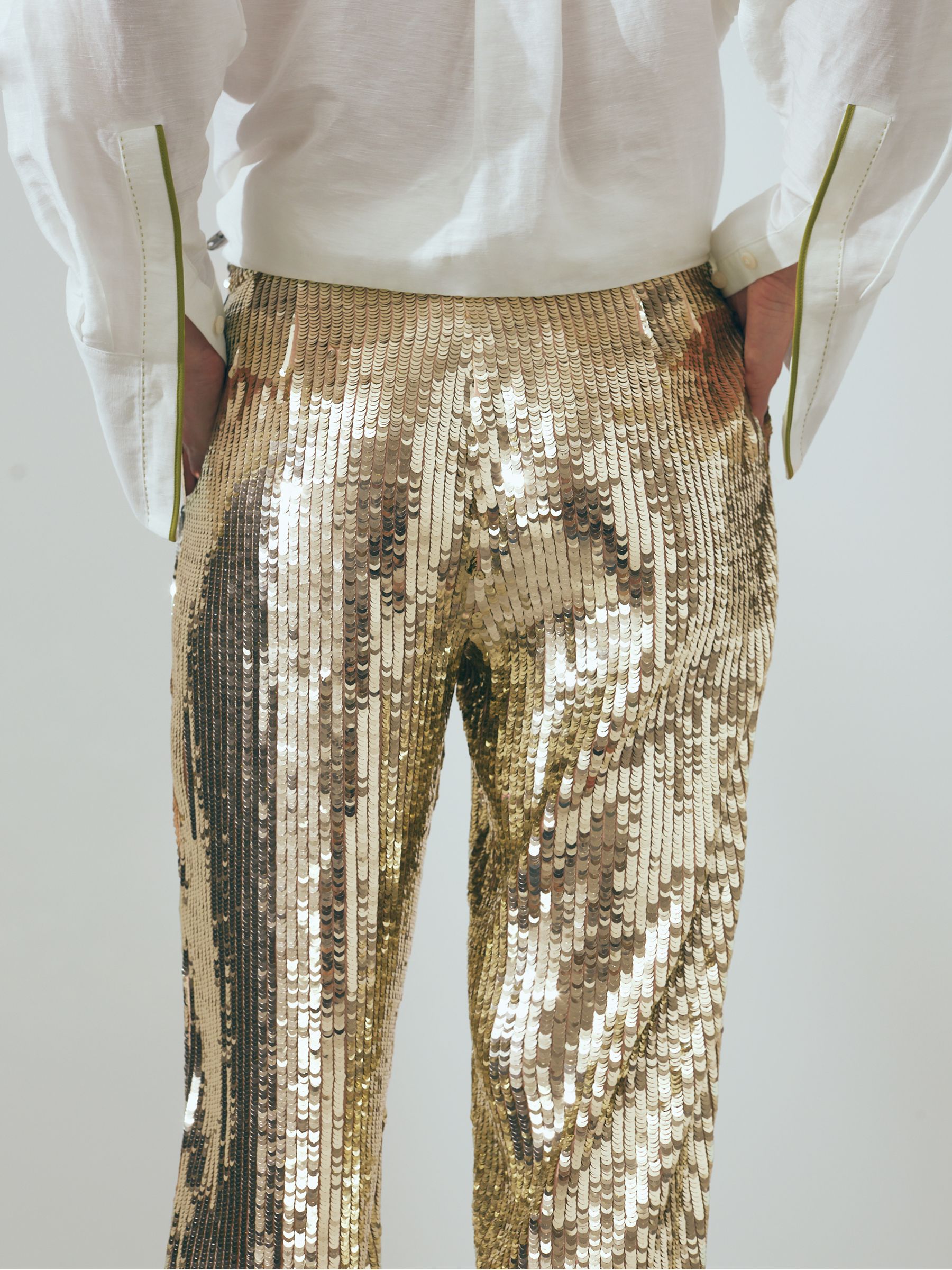 Atelier Sequin Wide Leg Trousers in Gold - Image 3 of 6