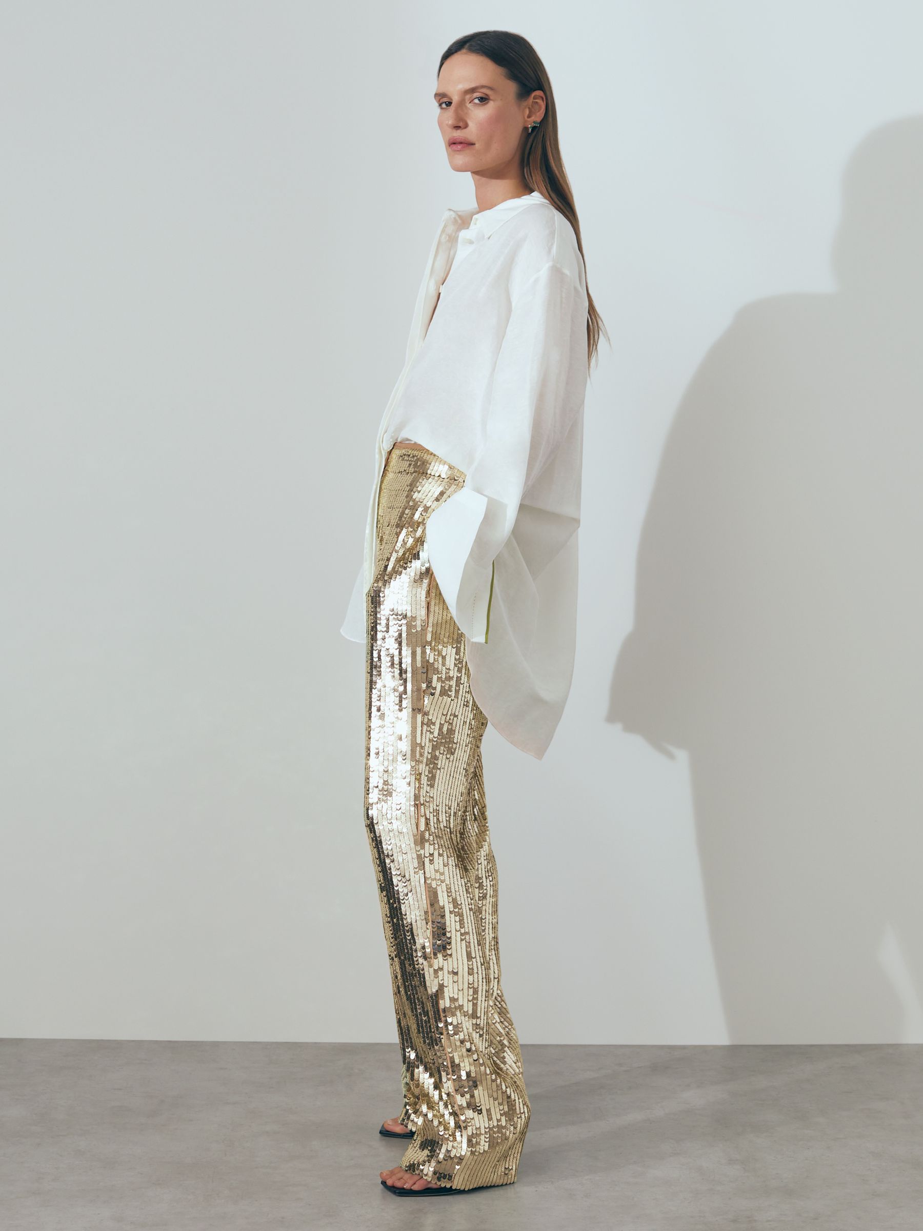 Atelier Sequin Wide Leg Trousers in Gold - Image 5 of 6