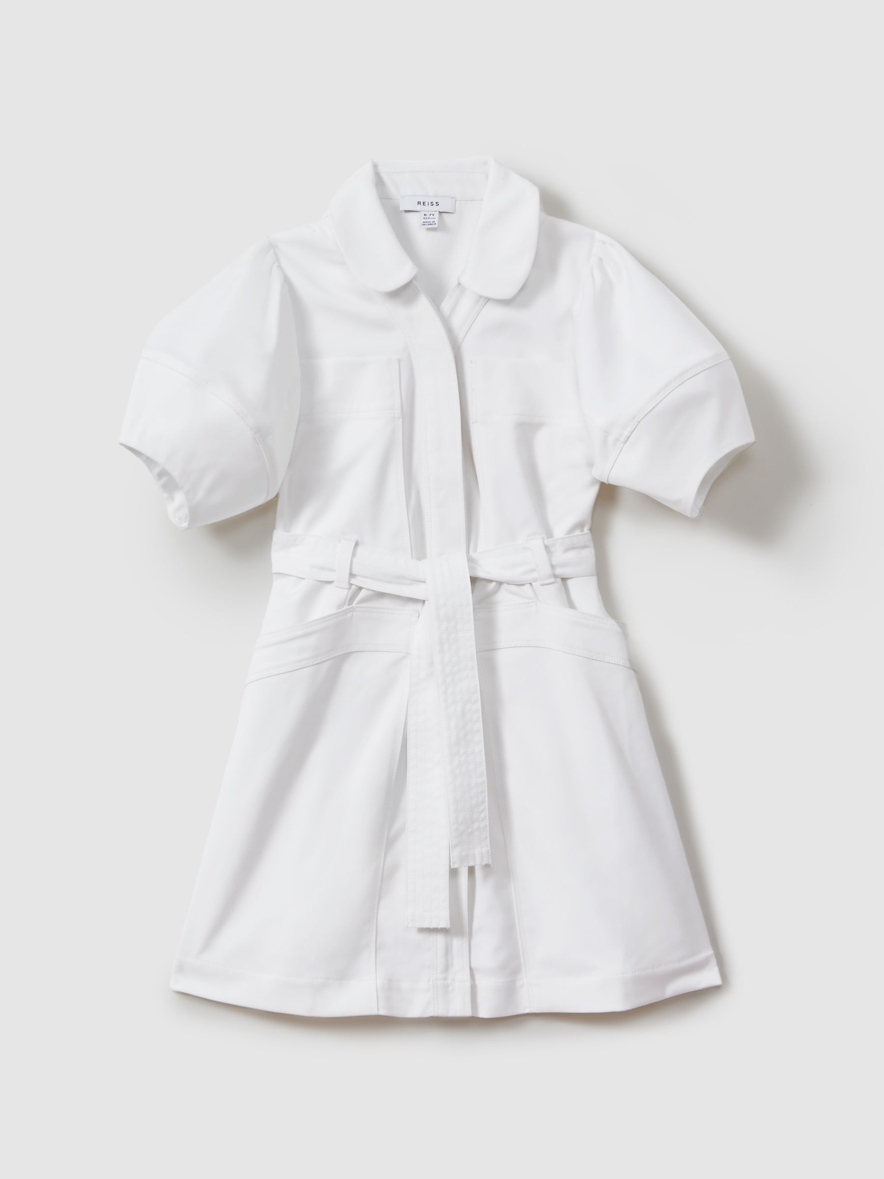 9-13 yrs Belted Puff Sleeve Dress in Ivory - Image 2 of 4