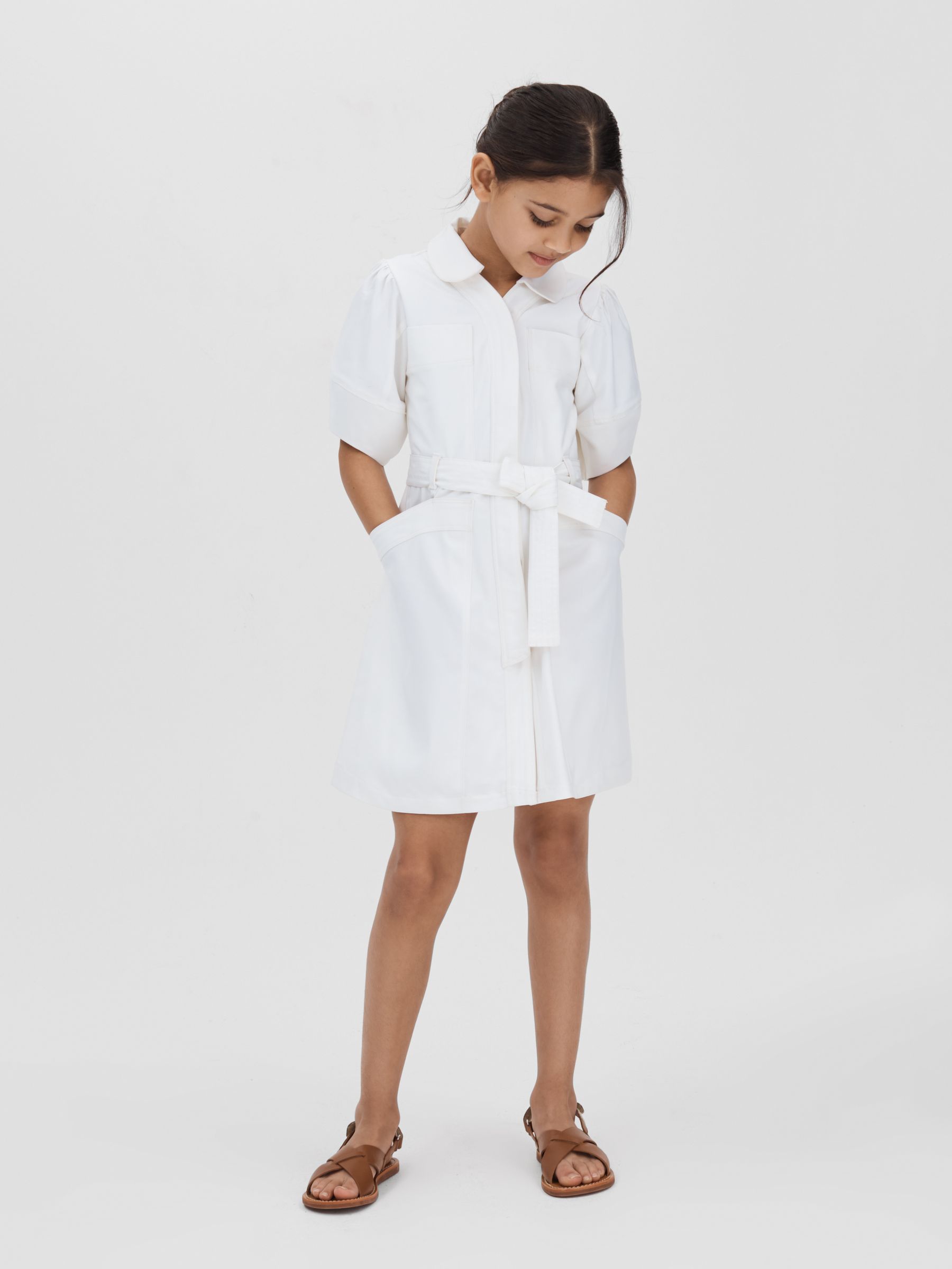 9-13 yrs Belted Puff Sleeve Dress in Ivory - Image 3 of 4