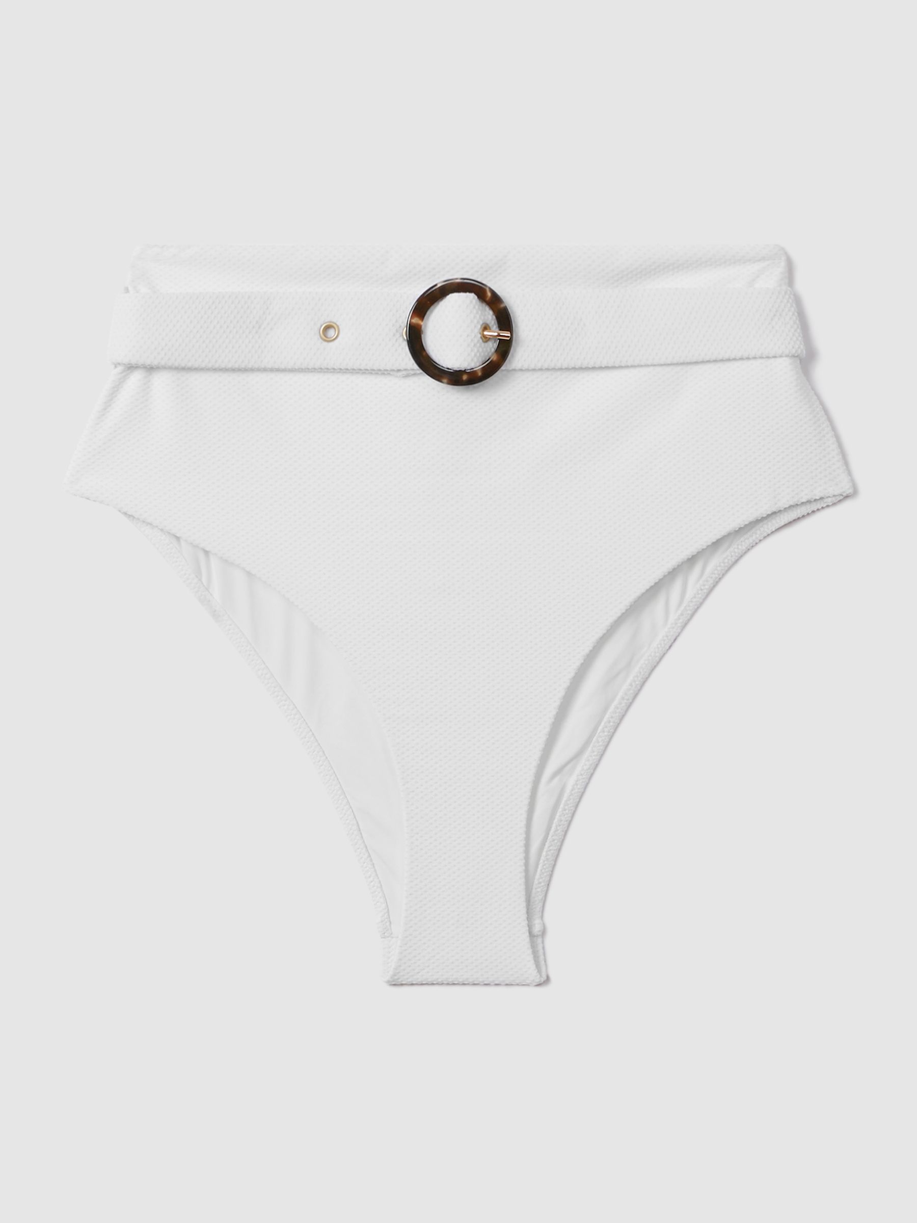 Textured Belted Bikini Bottoms in White - Image 2 of 5