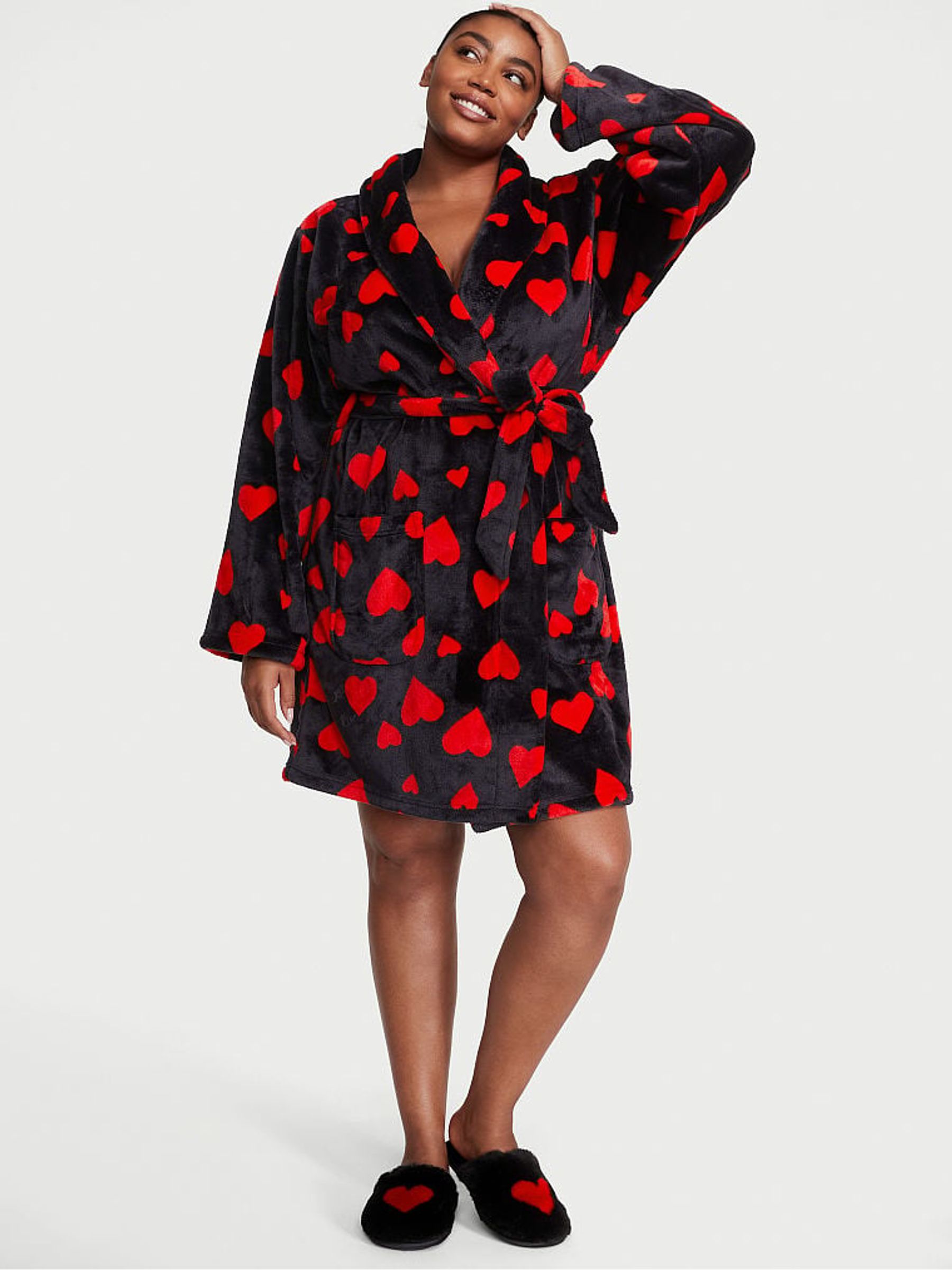 Black Lipstick Heart Cosy Short Dressing Gown | Victoria's Secret UK