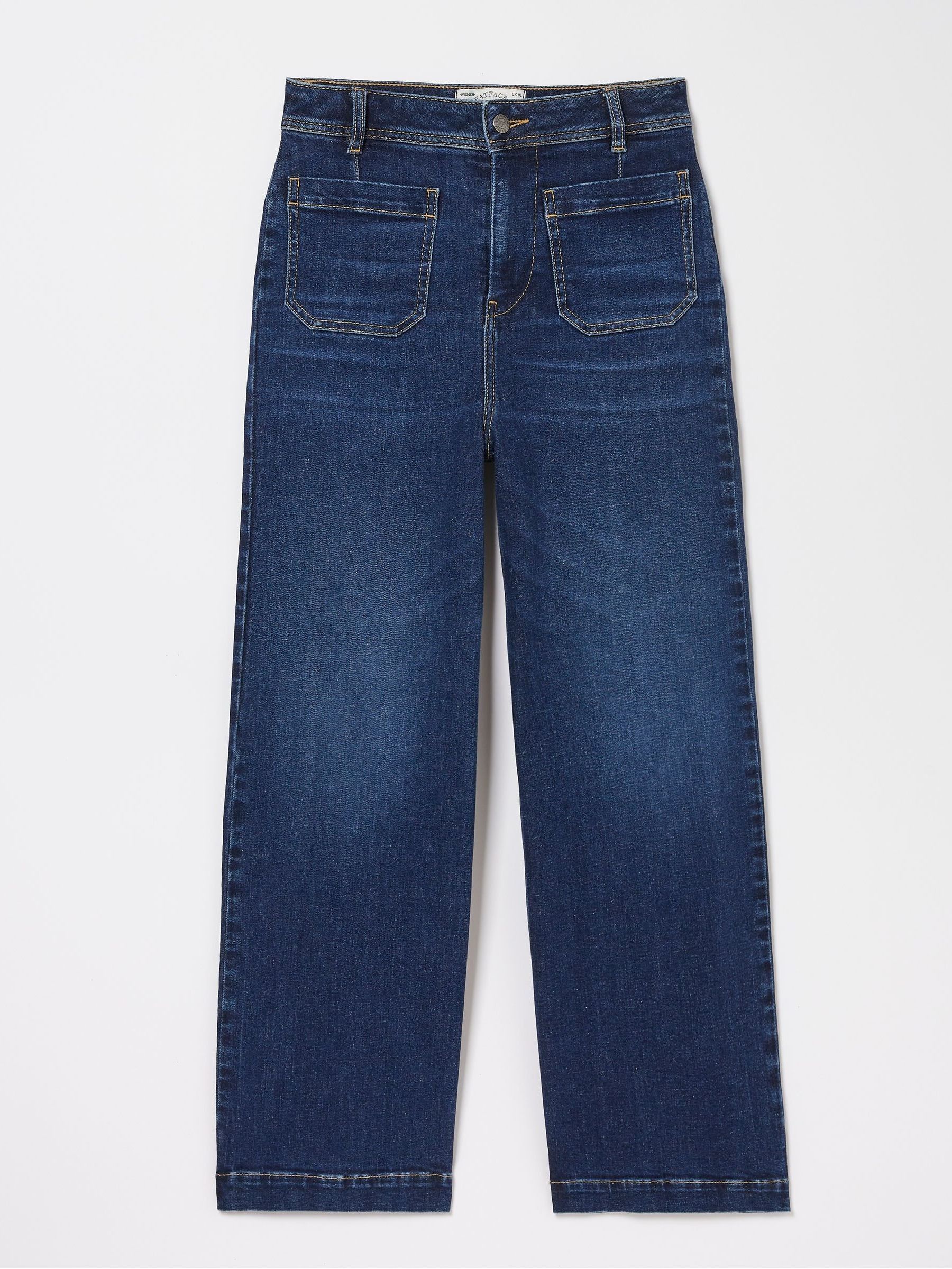 Keswick Blue Denim Wide Leg Wide Leg Crop Jeans | FatFace USA