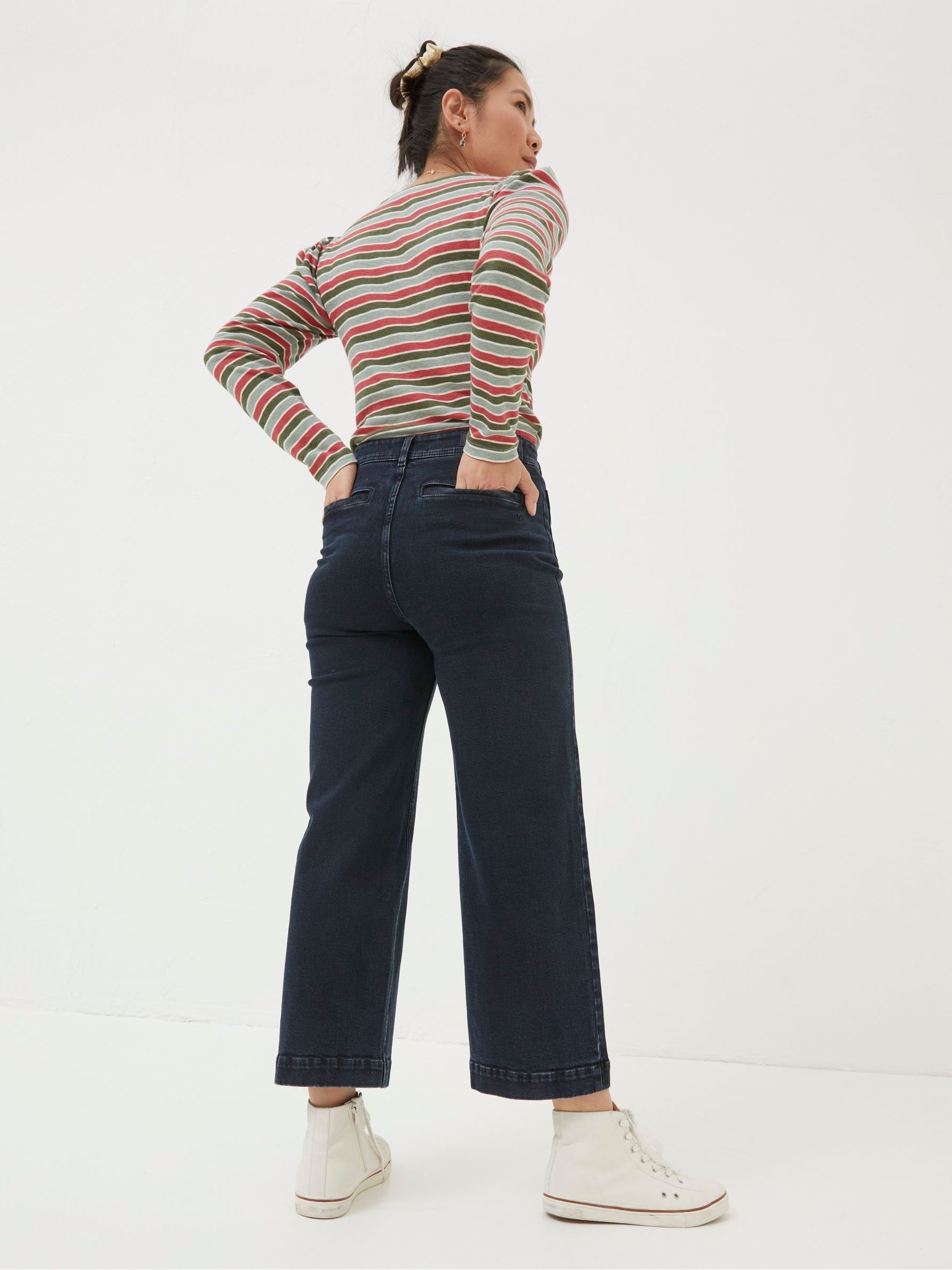Dark Blue Wide Leg Crop Jeans - Image 2 of 5