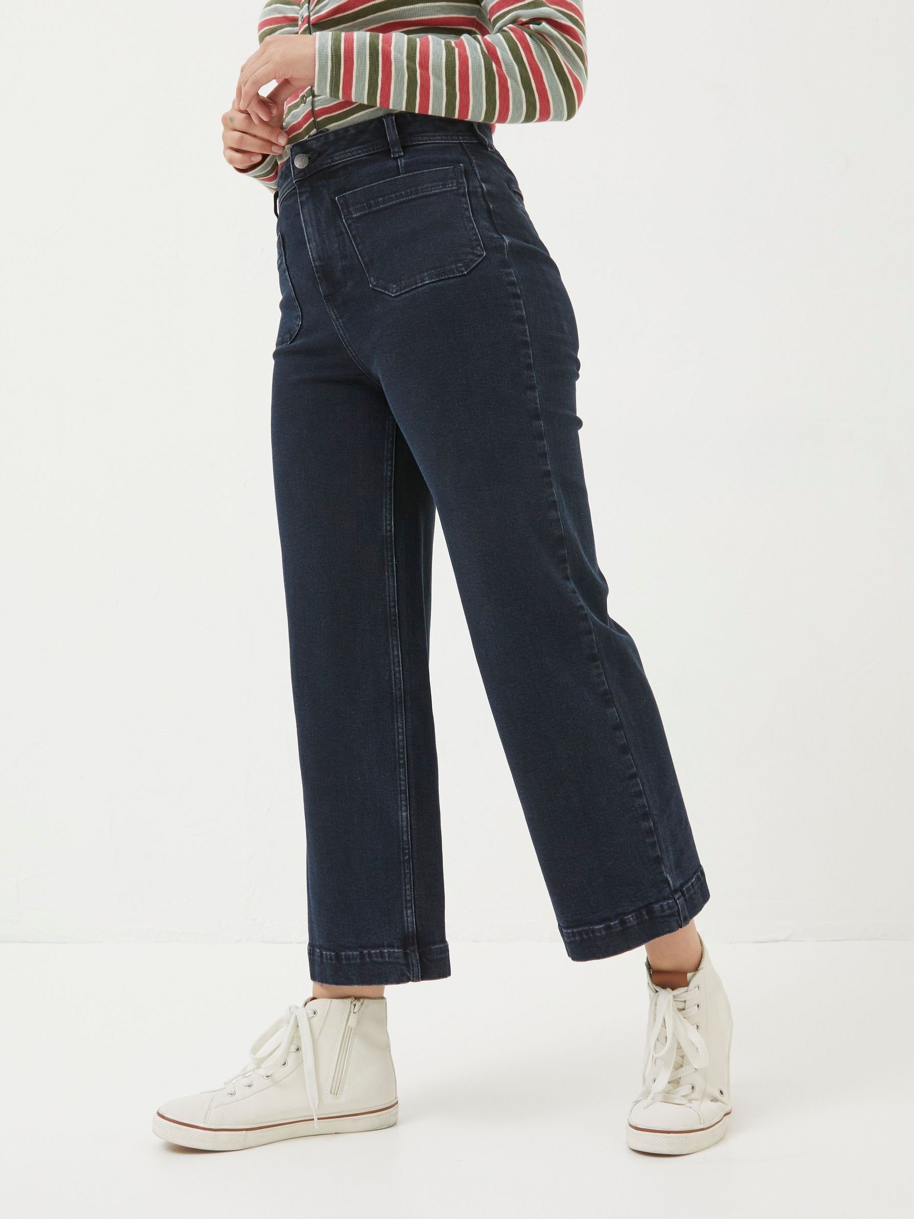 Dark Blue Wide Leg Crop Jeans - Image 3 of 5