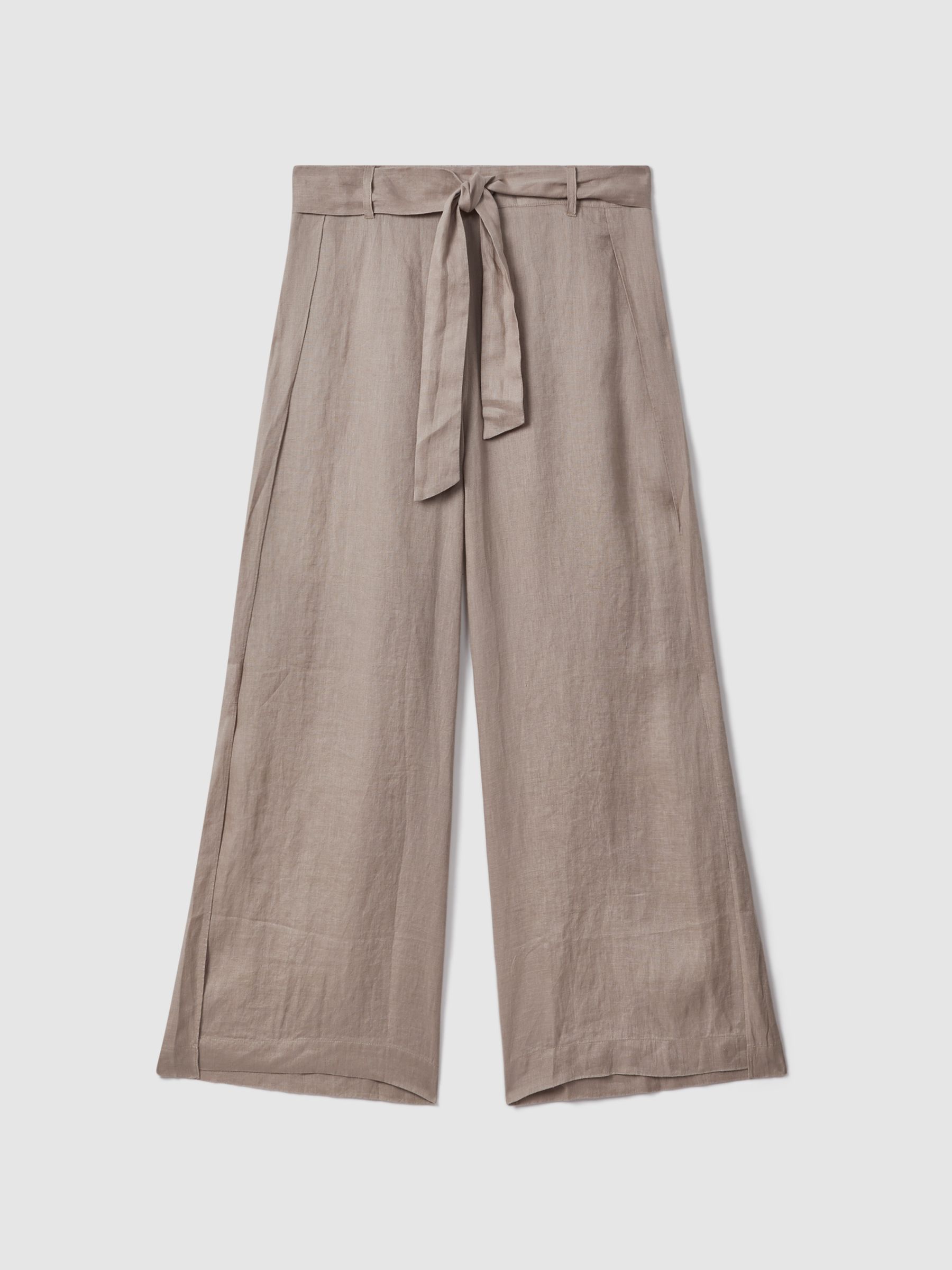 Linen Side Split Trousers in Taupe - Image 2 of 6